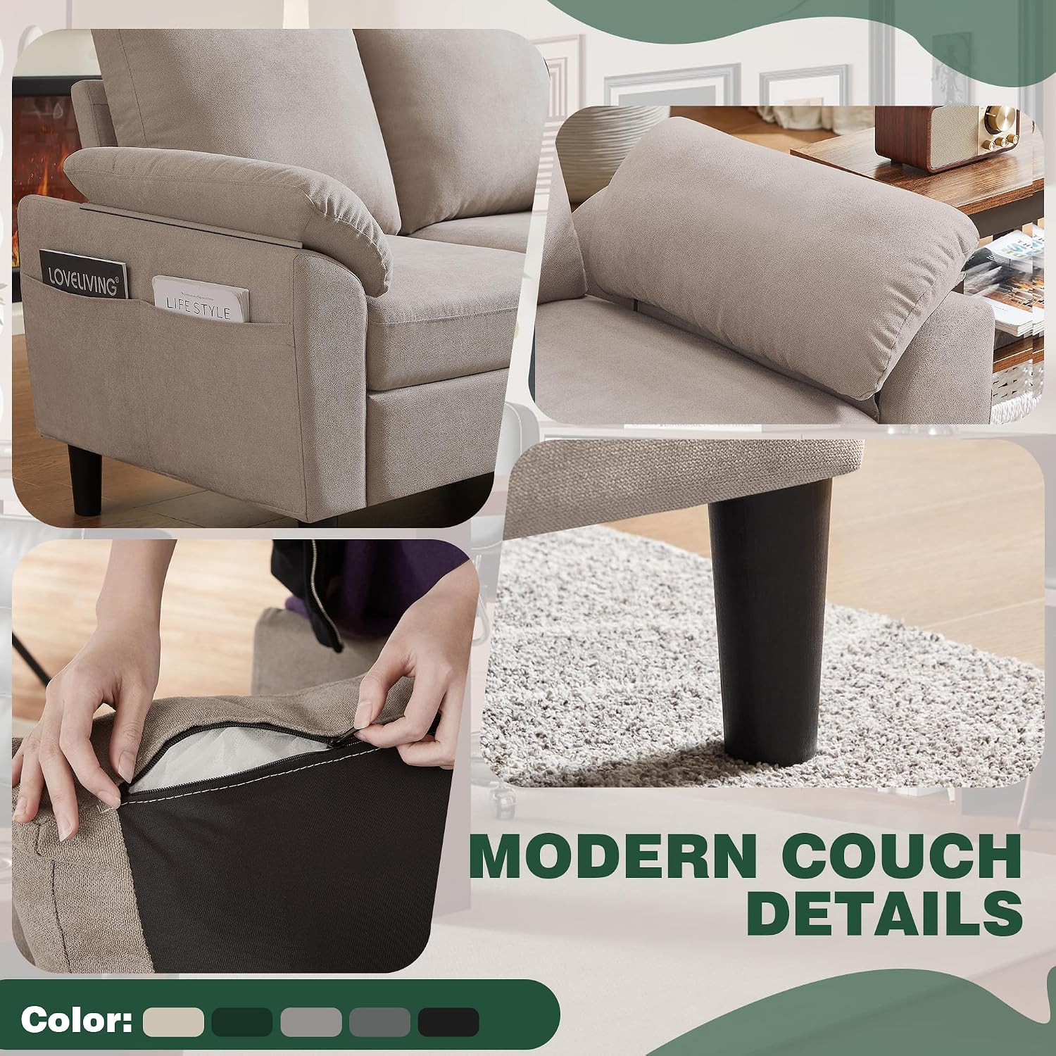 80' Convertible Sectional Sofa, Small L Shaped 3 Seat Couch with Reversible Storage Chaise, Modern Polyester Fabric Sofa Couches for Living Room, Apartment and Small Space, Beige