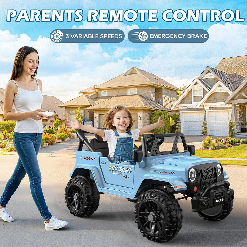ARBELI 12V Ride On Truck Car with Remote Control, Kids Electric Vehicles with Bluetooth Music, Horn, 3 Speeds, 4 LED Lights, Soft Start, Ride on Toys for Toddler Boys & Girls (Blue)