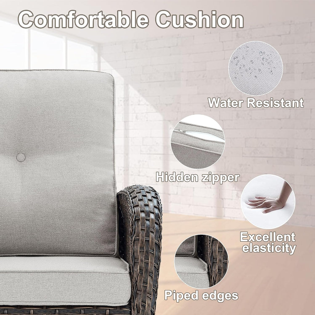 Belord Patio Furniture Swivel Glider PE Wicker Chairs, Outdoor Swivel Rocker Seating with Cushions for Porch Deck Balcony, Brown/Beige