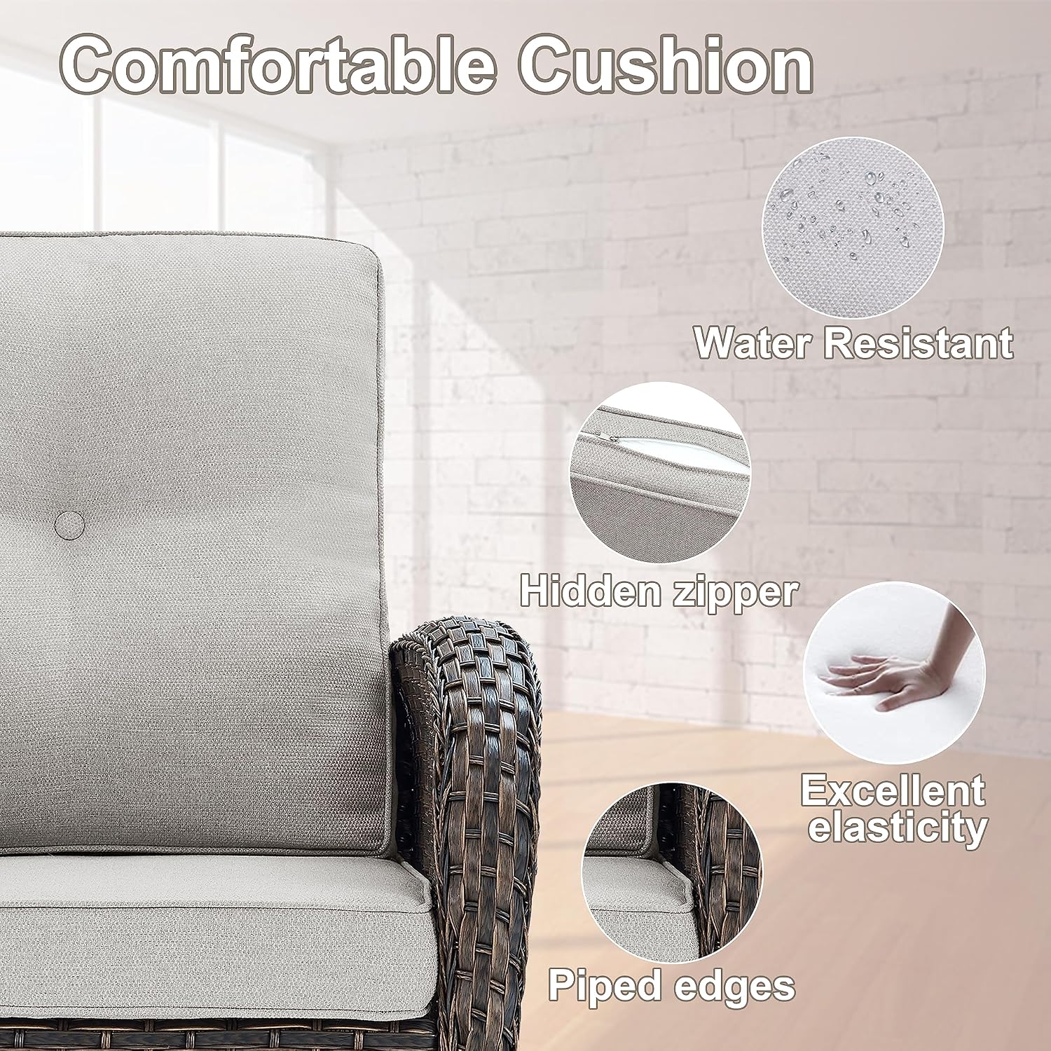 Belord Patio Furniture Swivel Glider PE Wicker Chairs, Outdoor Swivel Rocker Seating with Cushions for Porch Deck Balcony, Brown/Beige