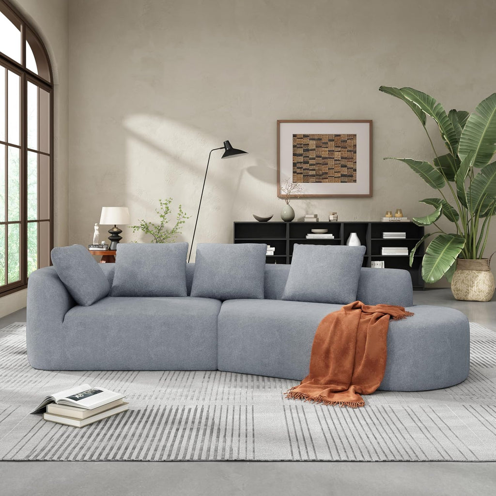 Christopher Knight Home Randa Upholstered 5-Seater Sofa for Living Room, Modern Fabric Oversized Chair Cloud Couch, Fully Assembled Long Sofa Chaise Lounge, Light Gray