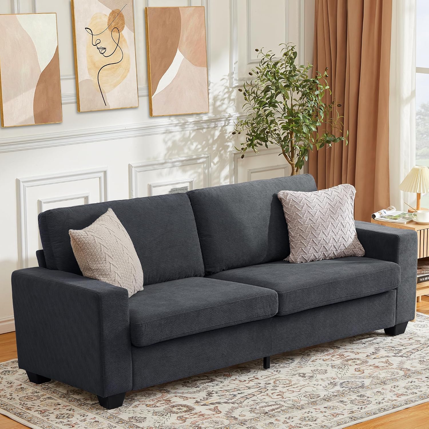 83 Inch Loveseat Sofa, Modern Corduroy 3 Seater Deep Seat Couch with Wide Armrest, Removable Washable Cushion Cover, Cozy Sofa for Living Room Bedroom Apartment