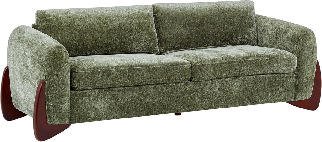 Christopher Knight Home Taki 89 Inches Sofa Couch, Cozy Chenille Upholstered 3-Seater Sofa, Wood Frame Couches, Comfy Home Sofa Living Room and Office, Lounge Seating with Armrests, Olive Green