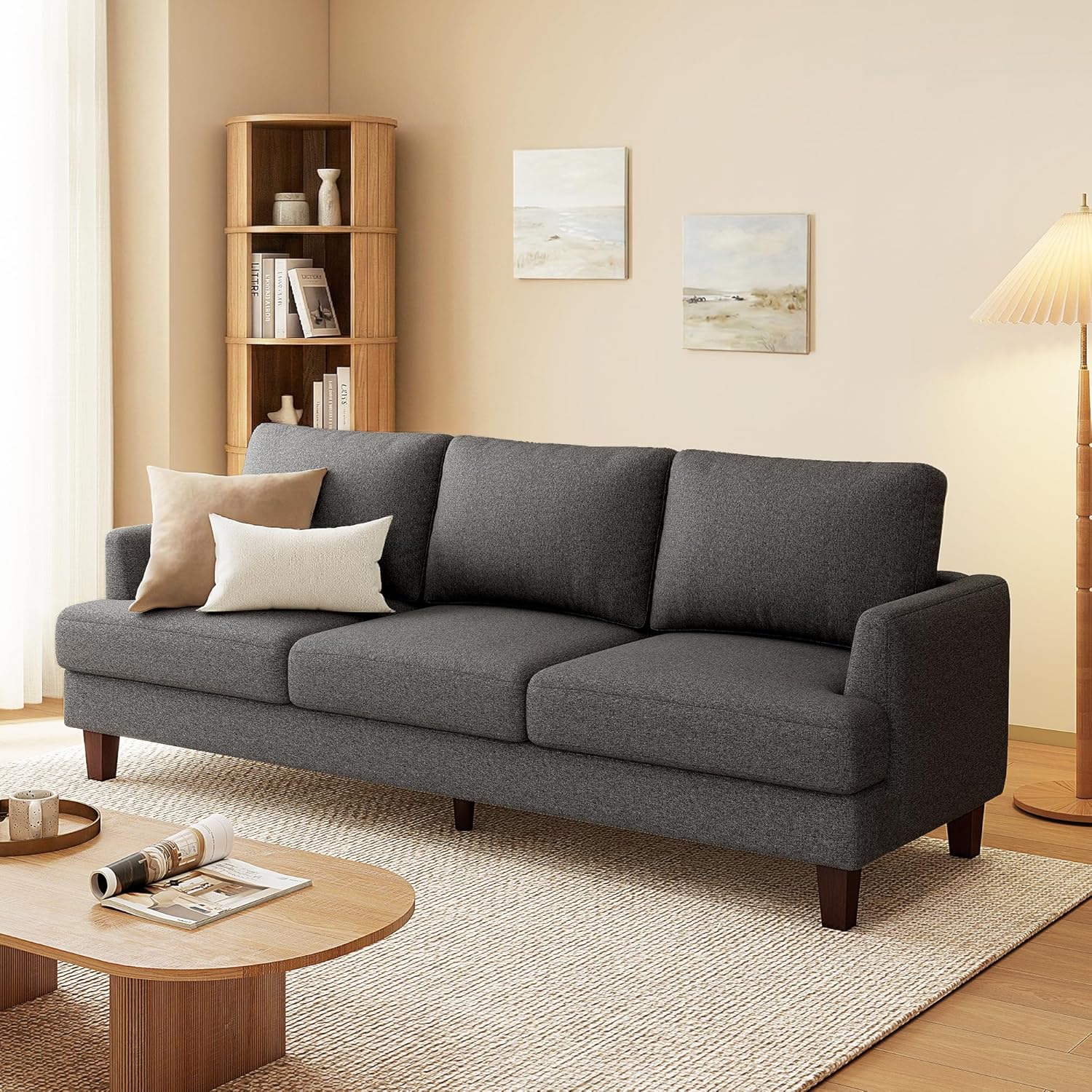 Gericco Mid Century Modern Couches for Living Room, 89' Comfy Couch Sofa with 3-Seater Deep Seats, Upholstered Sofas for Living Room, Office Apartment, Bedroom, Dark Grey