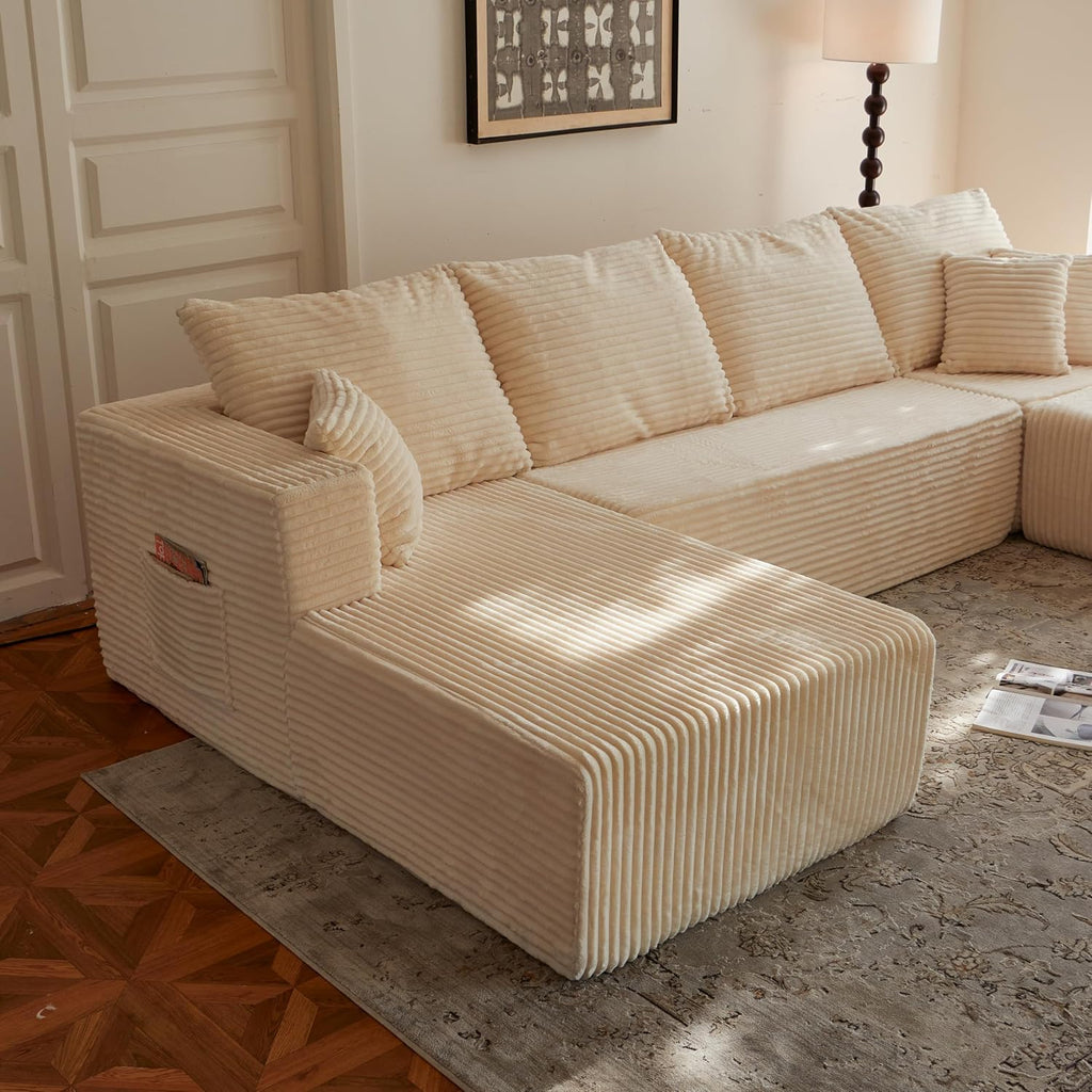 133' Modular Sectional Sleeper Sofa, Modern Cloud Sectional Sofa Couch with Ottoman and Storage, U Shape Boneless Couches for Living Room, Free Combination, No Assembly Required,Beige
