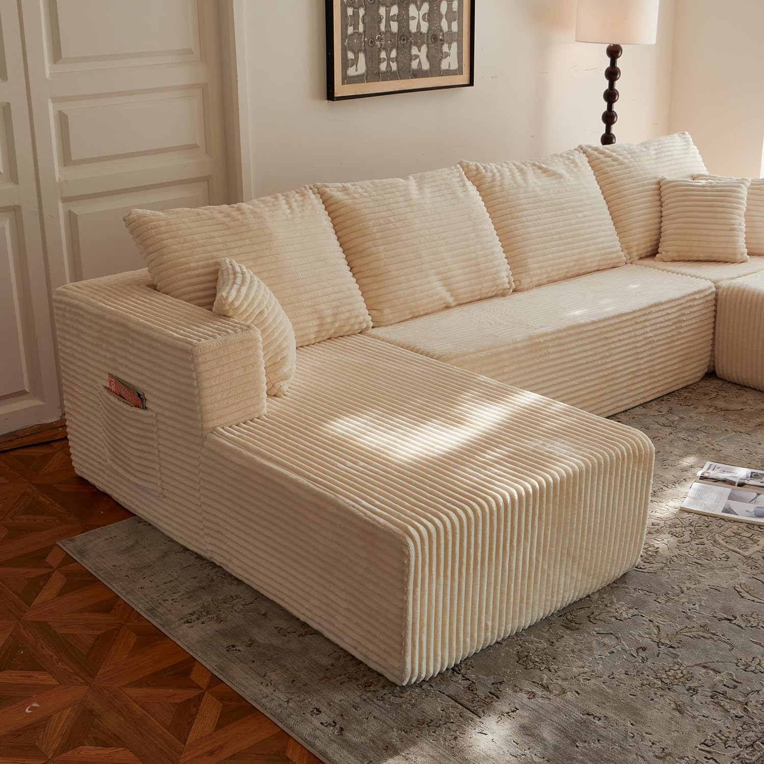 133' Modular Sectional Sleeper Sofa, Modern Cloud Sectional Sofa Couch with Ottoman and Storage, U Shape Boneless Couches for Living Room, Free Combination, No Assembly Required,Beige