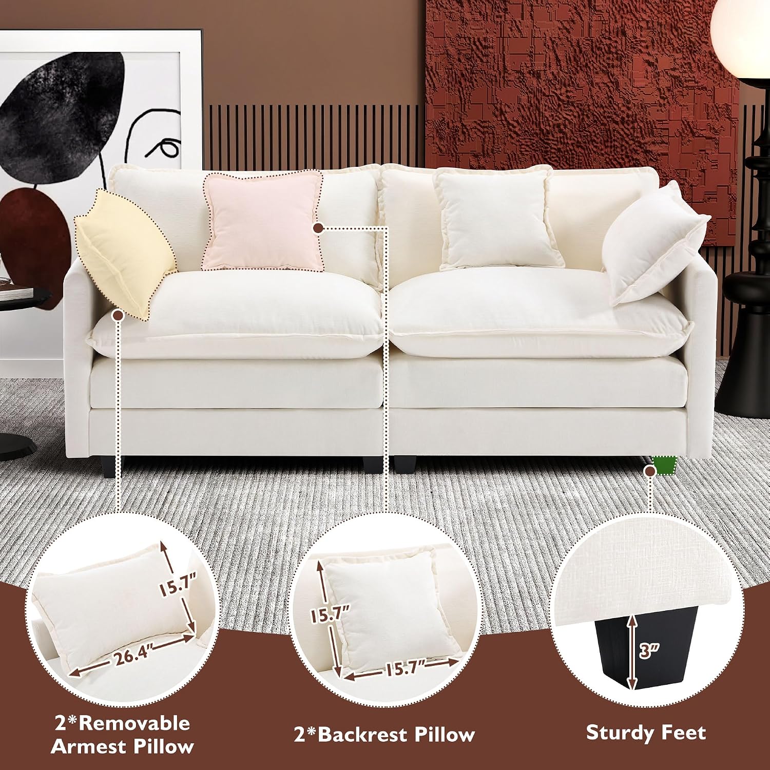 Ihanherry Cloud Sofa 77 Inch Loveseat, Modern Sectional Couch, 2-Seats Sofa for Living Room Bedroom and Apartment, Comfy Double Layer Upholstered Seat Cushion, Breathable Chenille Fabric, Beige