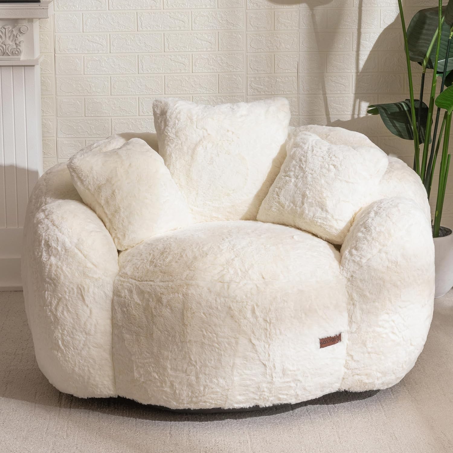MAXYOYO Bean Bag Chair, Floral Shaped Bean Bag Sofa for Adults, Soft Faux Fur Floor Sofa, Large Stuffed Reading Chair for Living Room, Beige