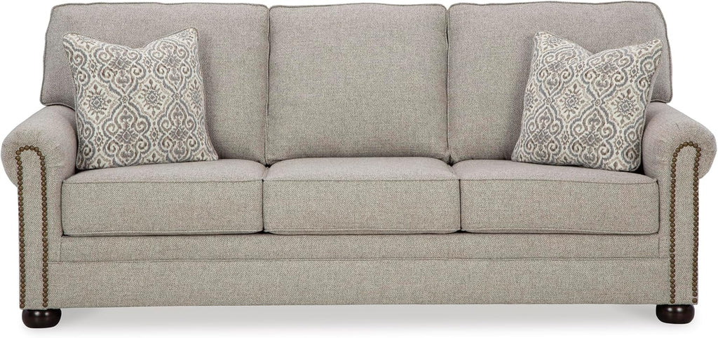 Signature Design by Ashley Gaelon Transitional 2-in-1 Sofa Sleeper with Folding Gel Memory Foam Mattress, Nailheads and 2 Accent Pillows, Queen, Beige