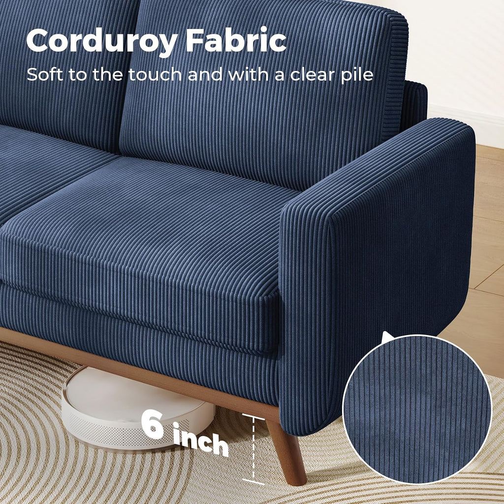 Vesgantti 68' Loveseat Sofa Dark Blue, Comfy Corduroy Couch with Spring Cushion and Solid Wood, Modern Extra Deep Seat for Bedroom, Living Room, Office