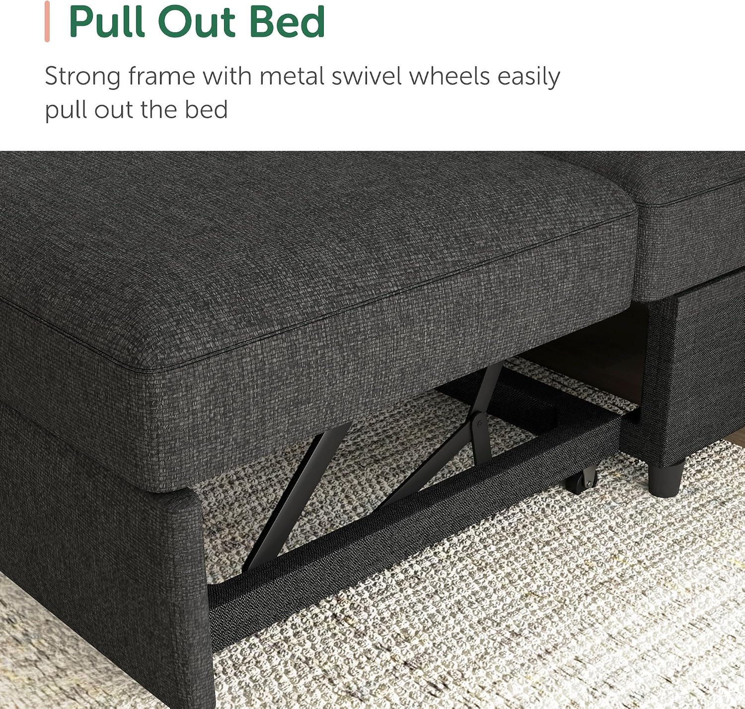 HONBAY Sectional Sleeper Sofa with Pull-Out Bed Storage Chaise, 6 Seater Couch for Living Room, Dark Grey