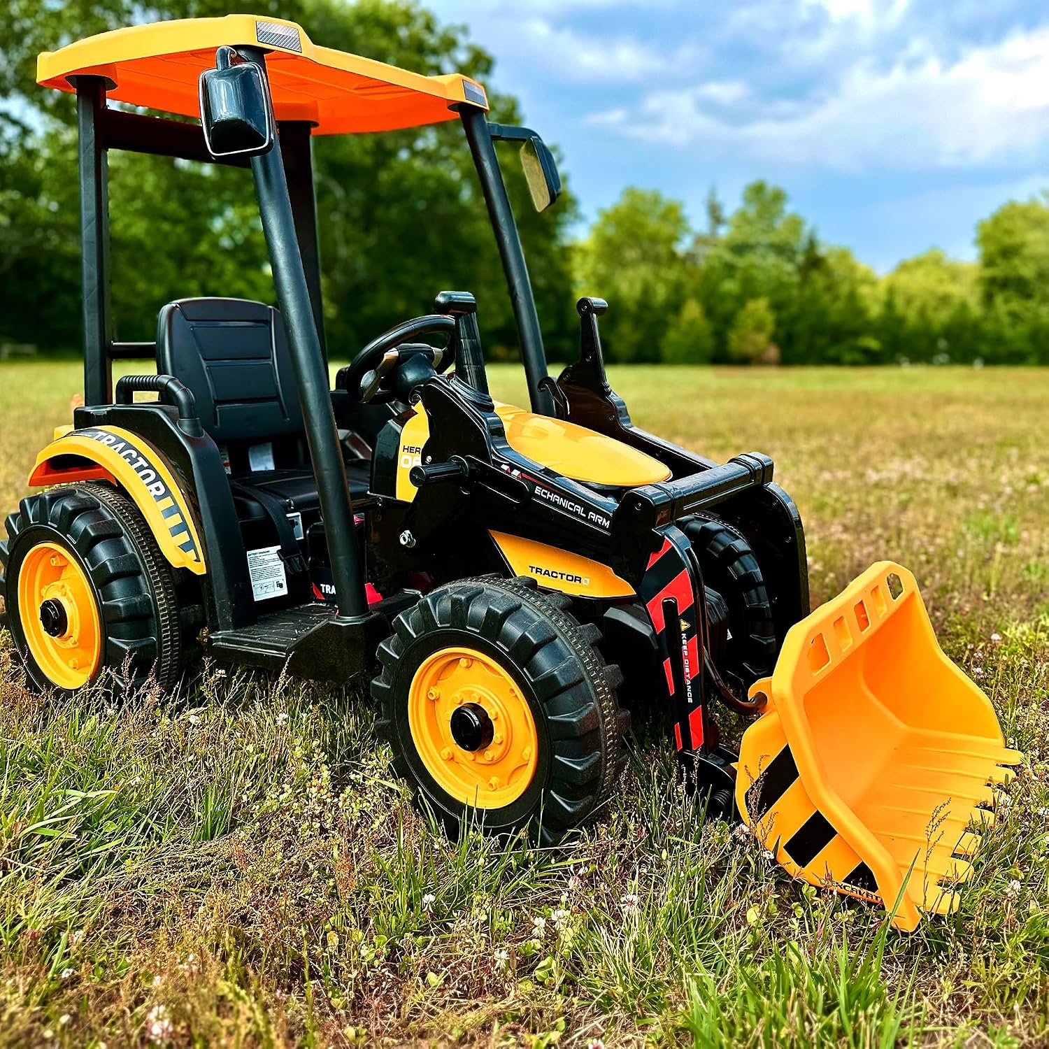 Kidsera 24V Ride on Tractor with Front Loader, Ride On Excavator with 24volt Dual Motors 4-Gearbox Metal Frame Kids Electric Vehicles 24V Power Wheels 24v Ride on Toys for Big Kids (Yellow)