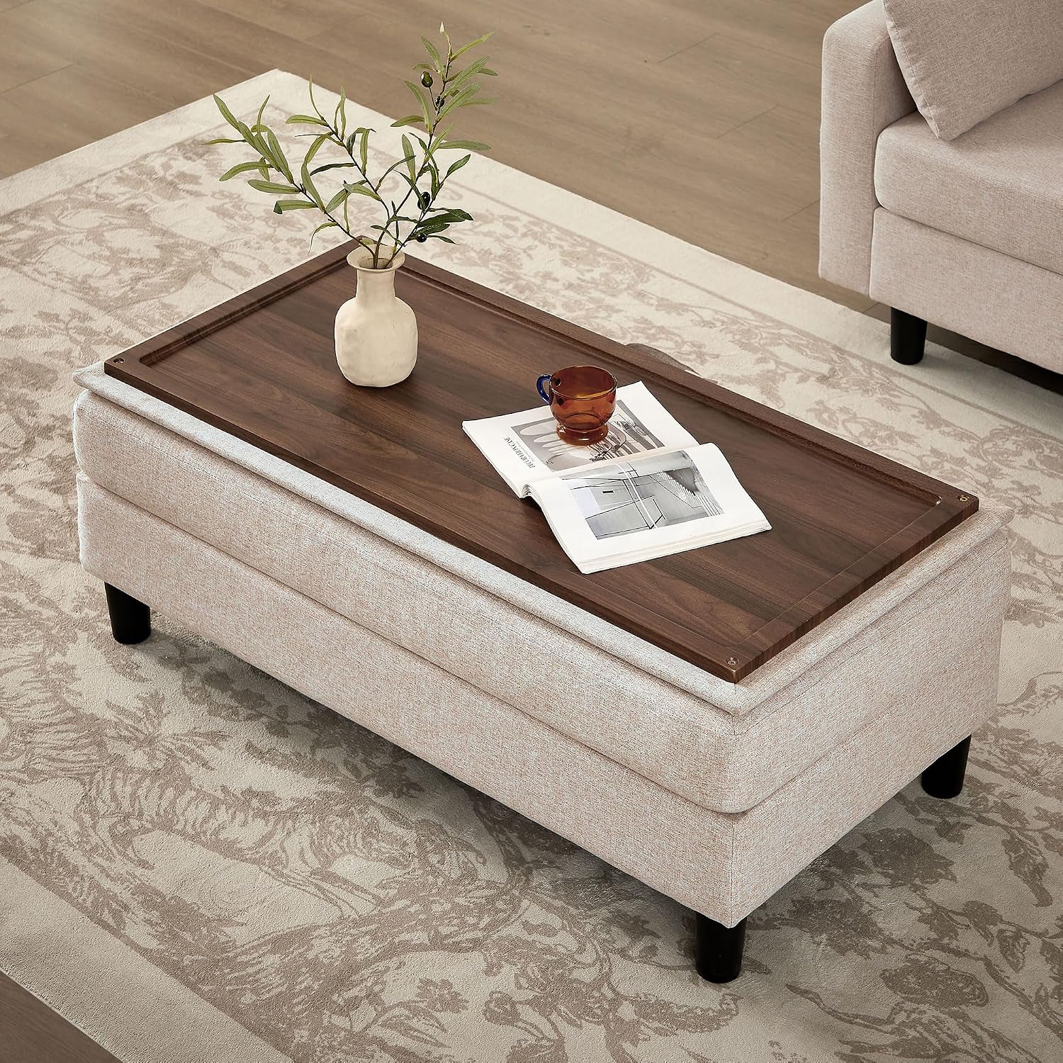 Convertible Sectional Sofa with Storage Ottoman Bench, 101' U Shaped Couch 4-Seat Sofa Set for Living Room/Apartment, Sectional Couch with Movable Ottoman, Beige