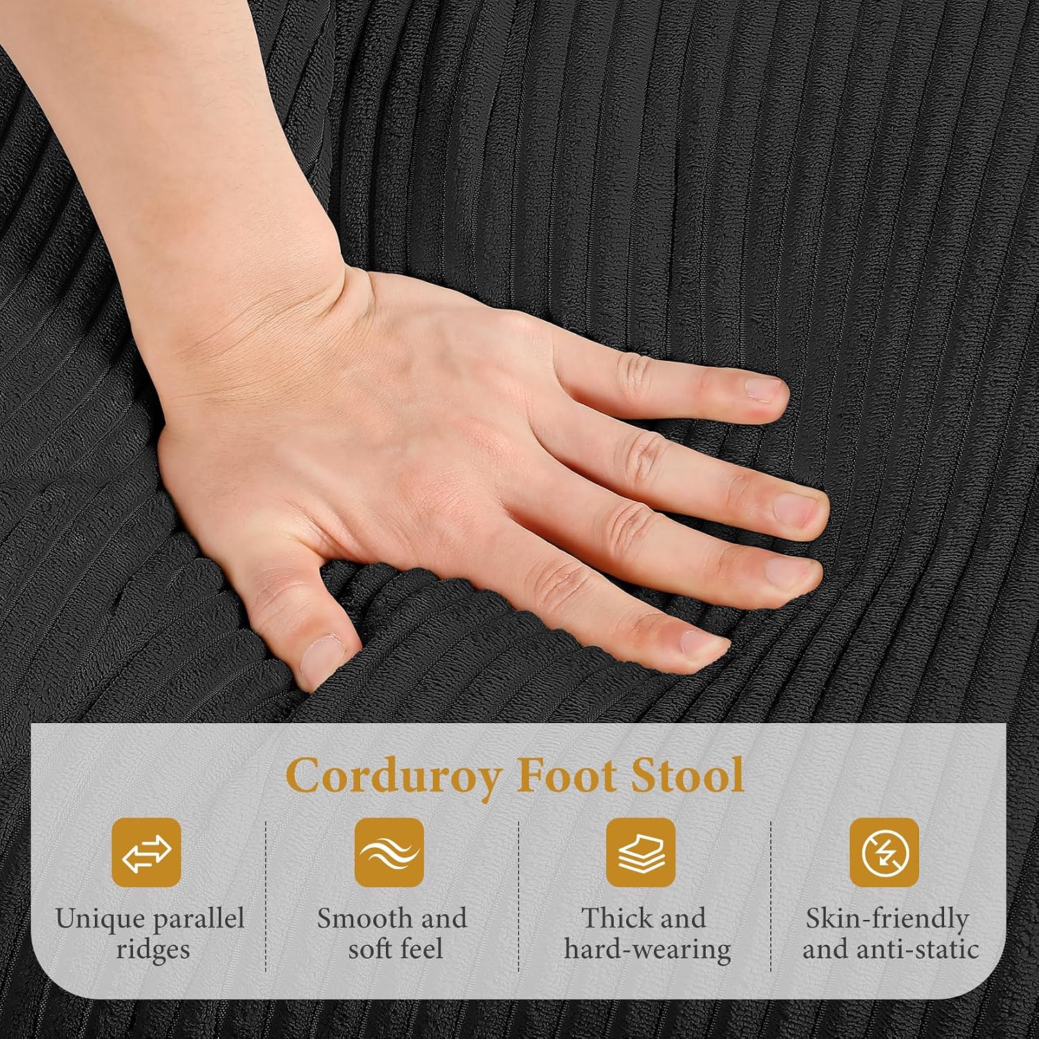 Vesgantti Large Ottoman for Modular Sofa, 29.5' Corduroy Ottoman with Spring Cushion, Rectangle Foot Rest for Couch, Entrance Footstool with Wood Legs, Footstool for Living Room, Bedroom, Black