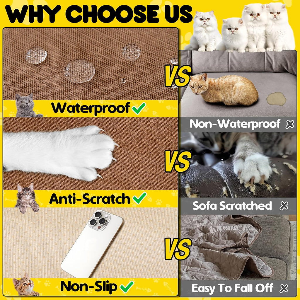 Loiion Cat Scratch Furniture Protector - Anti-Slip, Waterproof Sofa Cover to Keep Cats Off, Pet-Friendly Couch Protectors for 3 Cushion Couch, Anti-Scratch Couch Cover for Pets and Kids 134'X91'Brown