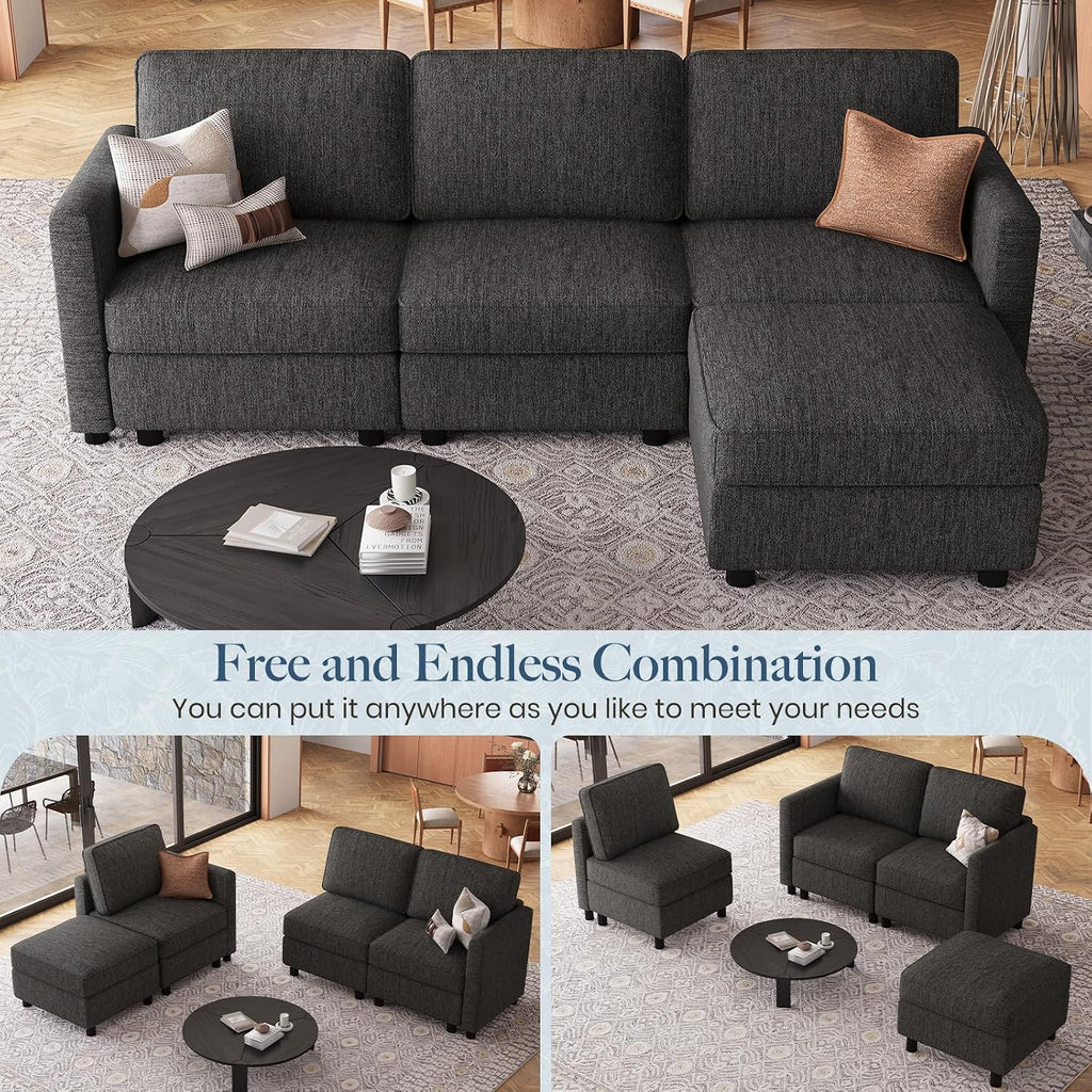 Belffin 84.3' 4 Seats L Shaped Couch Modular Sectional Sofa Washable Sectional Couches for Living Room Comfy Couches with Storage Seat Couch Sofas with Chaise,Dark Grey