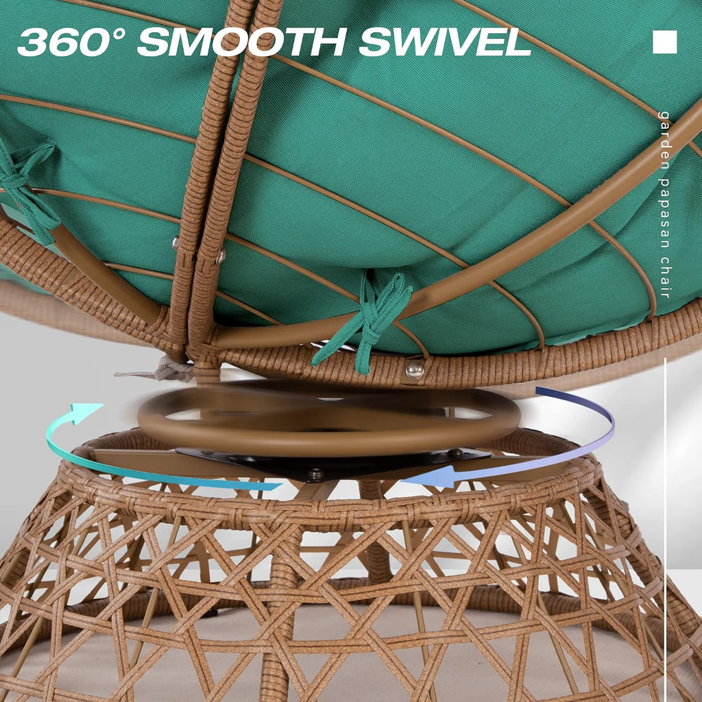 38'' 360 Degree Swivel Wicker Papasan Chair with Cushion and Base - Thickened Rattan Swivel Papasan Chair with Soft Cushion and Durable Frame, Oversized Reading Chair for Living Room, Teal