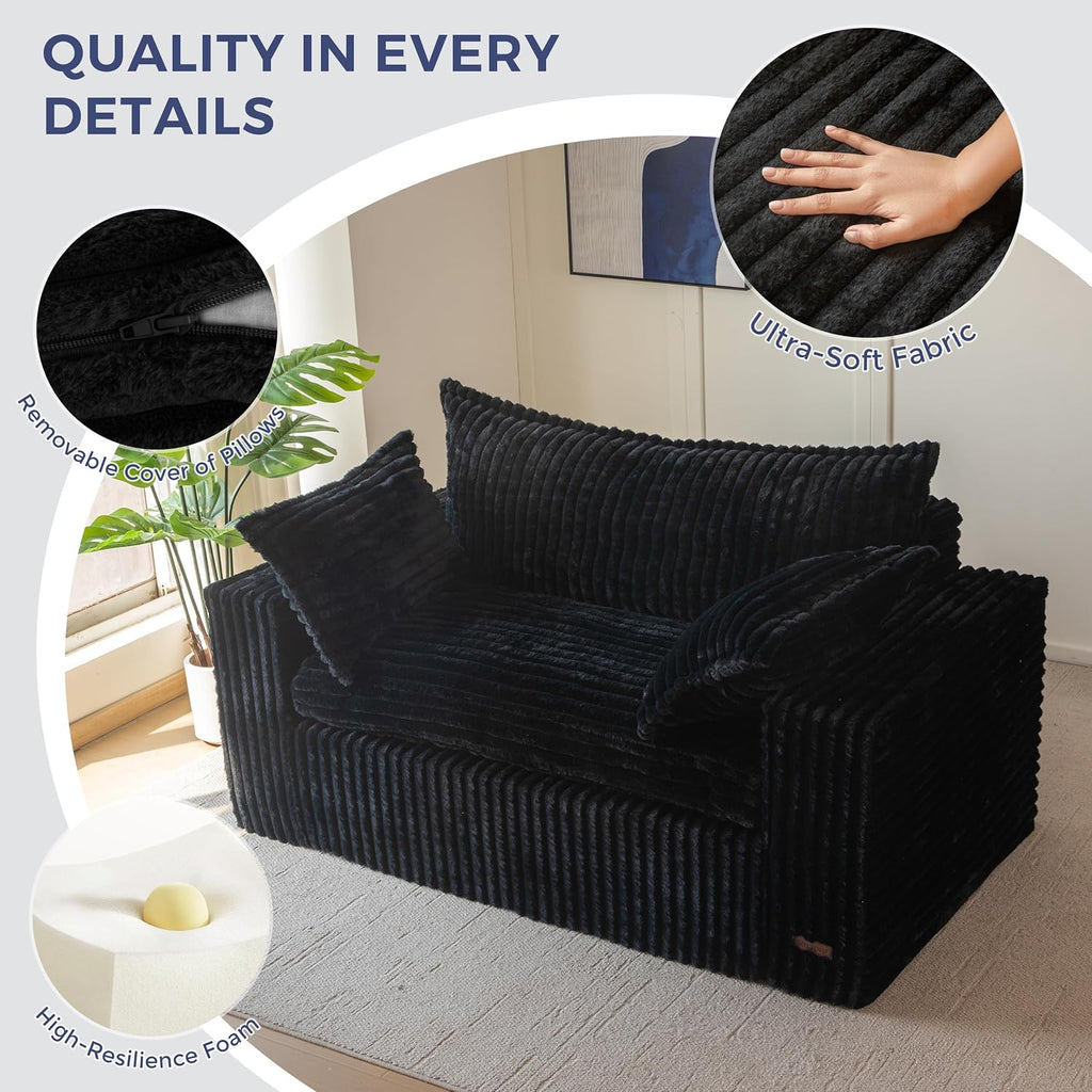 MAXYOYO 59' Bean Bag Sofa Couch, Loveseat Boneless Couch in a Box, Upholstered Small Mini Sofa with Deep Seating for Living Room Bedroom Office Apartment, No Assembly, Black