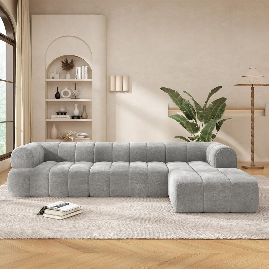 Christopher Knight Home Mania 122' Modular L-Shape Sofa Couch with Chaise Lounge, Modern Sectional Sofa Set for Living Room, Boucle Fabric Upholstered Cloud Couch with Deep Seat, Gray