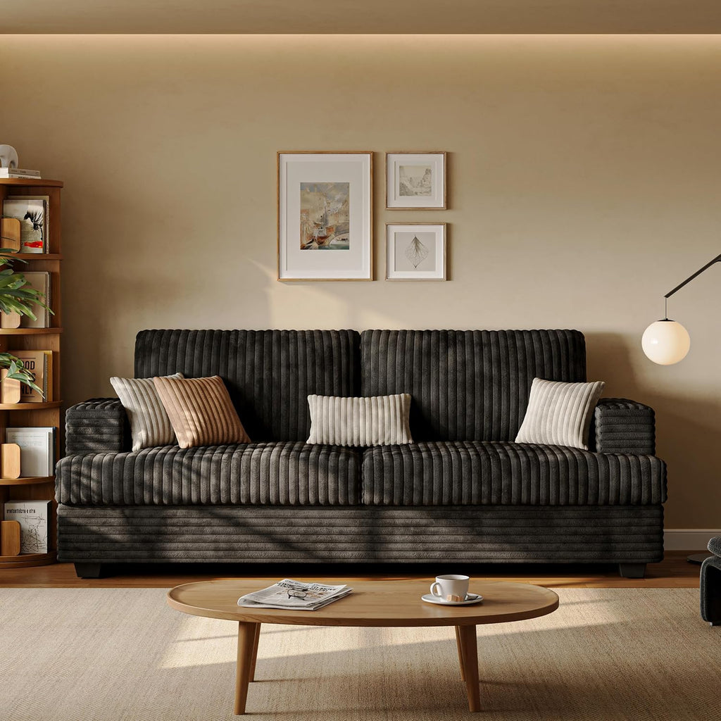 89' Black Couches for Living Room, 3 Seater Couch with Deep Seat, Oversized Loveseat Sofa for Apartment and Small Spaces
