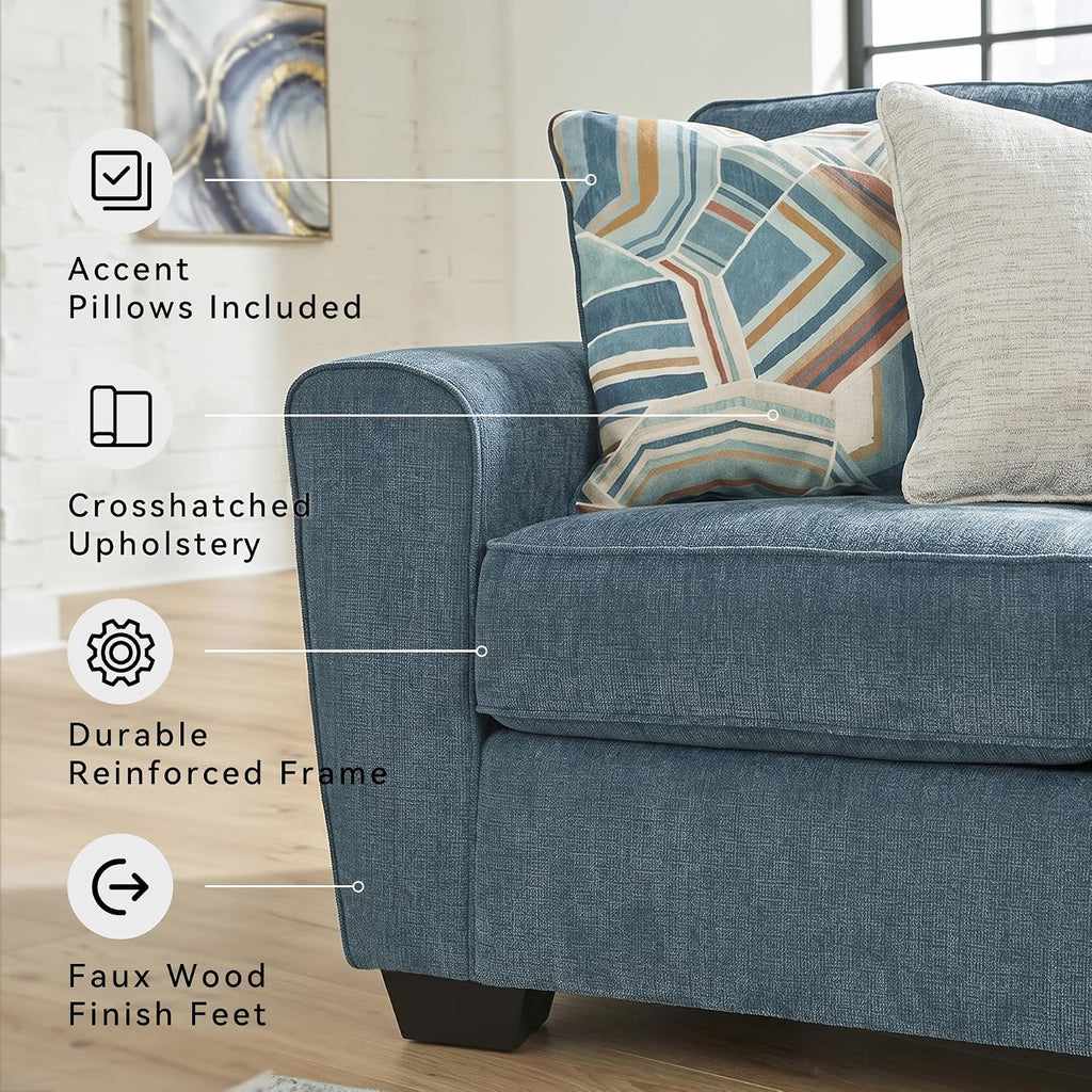 Signature Design by Ashley Cashton Casual 2-in-1 Sofa Sleeper with Folding Gel Memory Foam Mattress, Queen, Blue