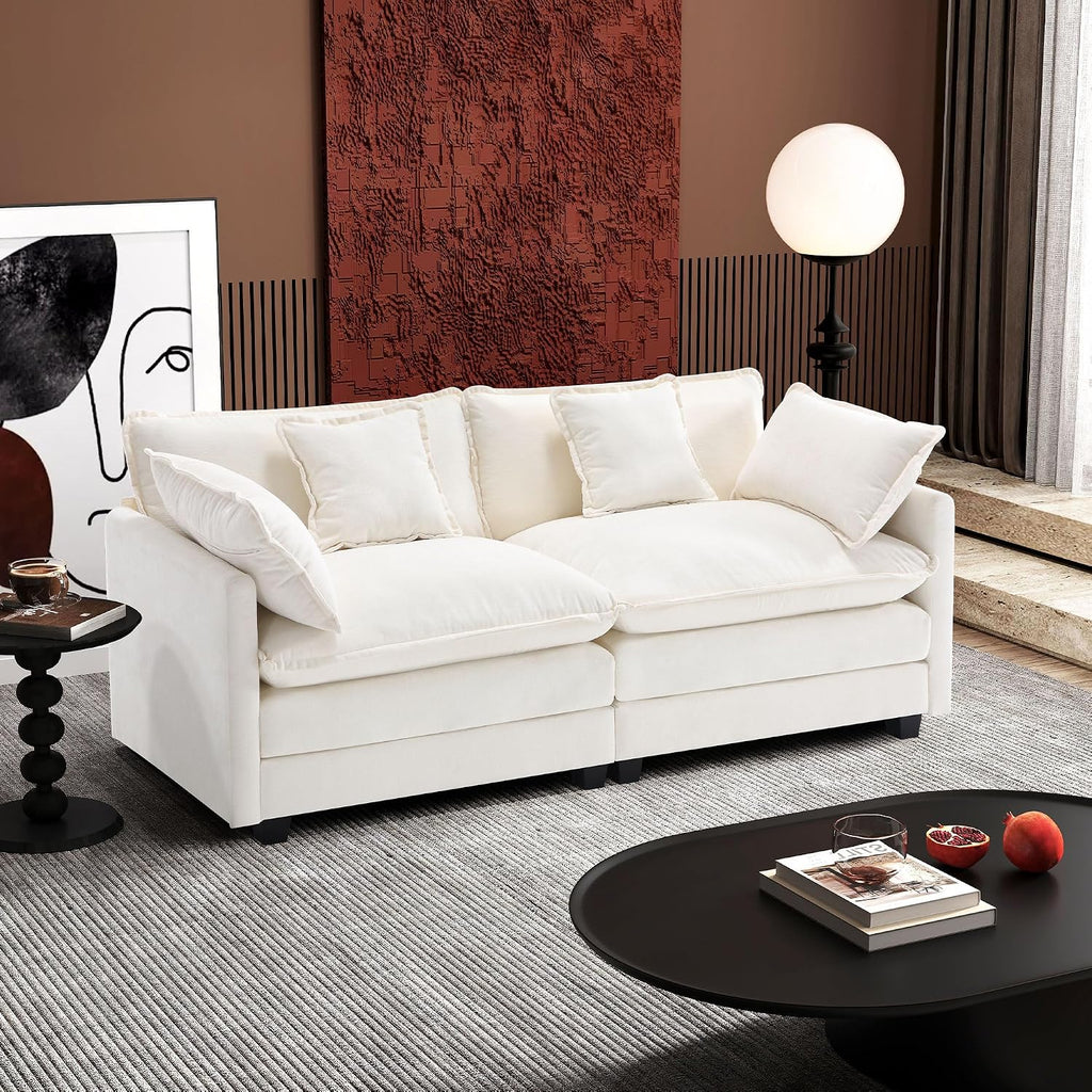 Ihanherry Cloud Sofa 77 Inch Loveseat, Modern Sectional Couch, 2-Seats Sofa for Living Room Bedroom and Apartment, Comfy Double Layer Upholstered Seat Cushion, Breathable Chenille Fabric, Beige