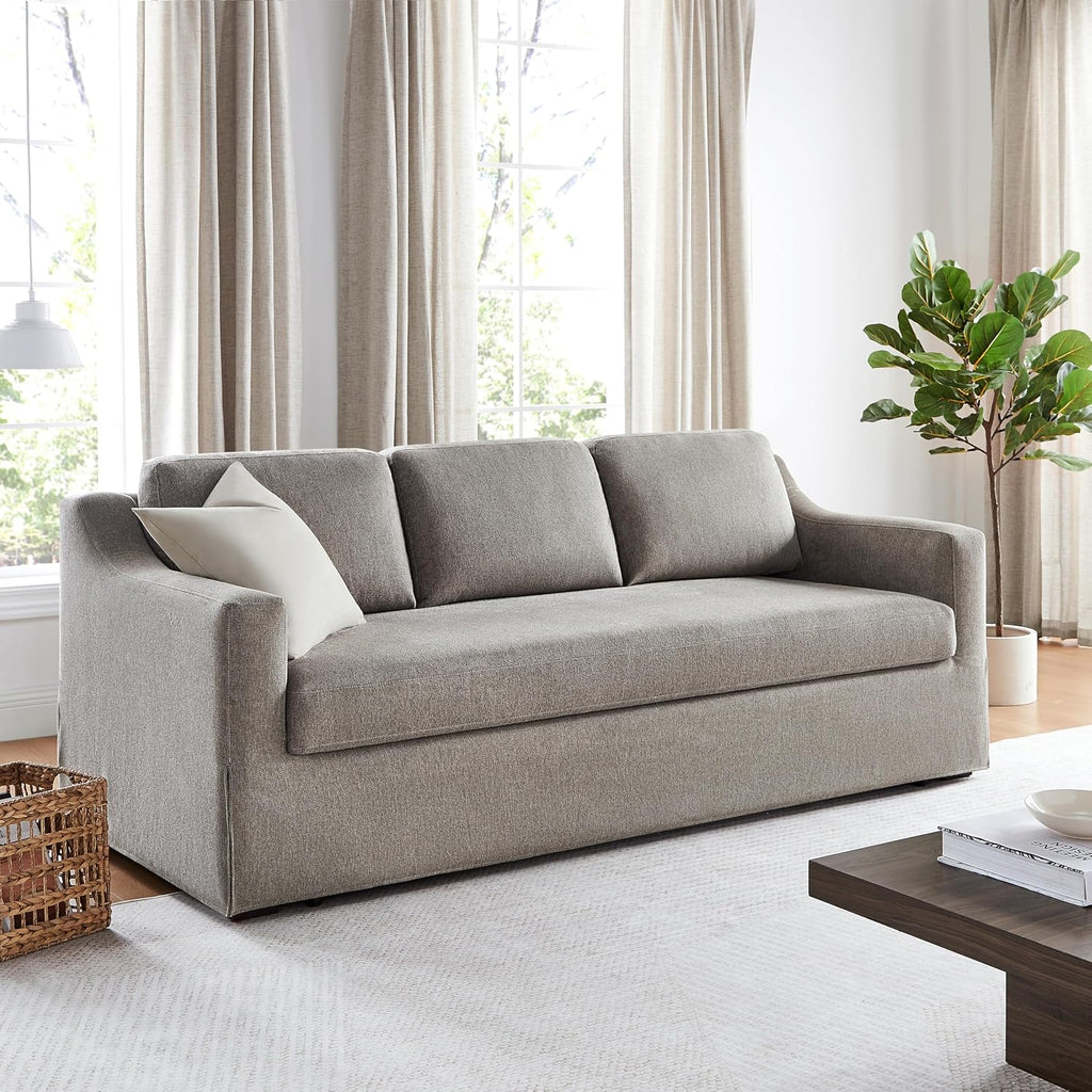 Serta® Hawthorne 90.6' Slipcovered Queen-Size Convertible Pop-up Sofa, Dreamcoil® Comfort, Woven Polyester Blend Fabric, Flax