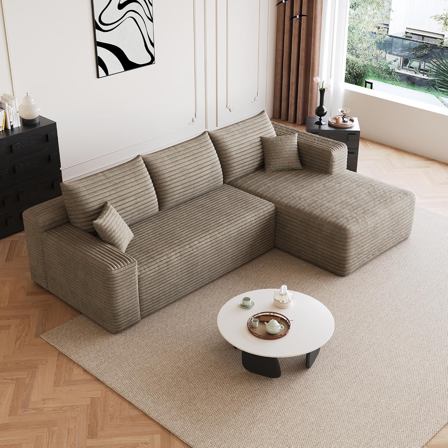 AUGOP 96' Sectional Couches for Living Room Modern Modular Sofa with L-Shape Couchs Upholstered Boneless Couch Deep Seat Sectional Couch with Chaise (Camel, 96' Right Facing Chaise+2Seaters)