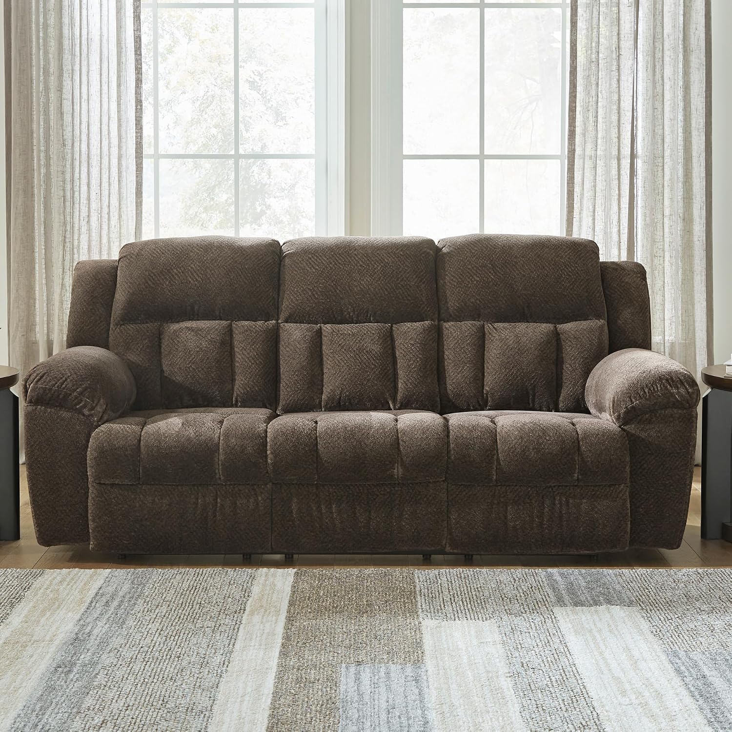 Signature Design by Ashley Frohn Modern Manual Reclining Sofa, Dark Brown
