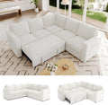 83.5' Sectional Sleeper Sofa with Pull Out Couch, Modern 5 Seat L Shaped Modular Couch, Sectionals Modular Sofa with Storage, Comfy Sectional Couches for Living Room & Apartment, Light Beige