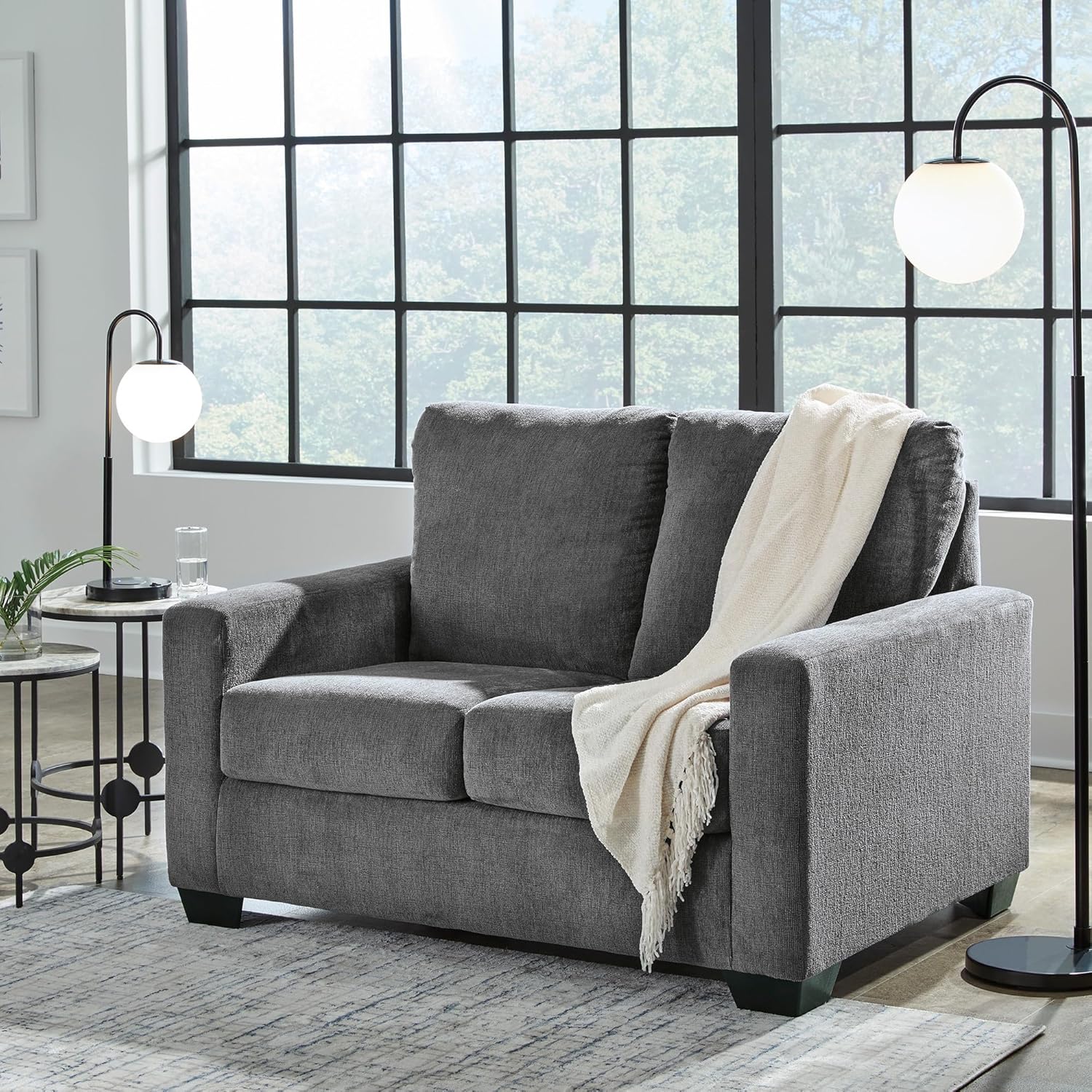 Signature Design by Ashley Rannis Casual 2-in-1 Sofa Sleeper with Folding Gel Memory Foam Mattress, Twin, Gray