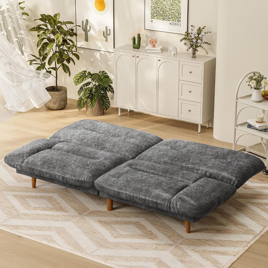 Homall Futon Sofa Bed, Modern Loveseat Futon Couch with Adjustable Backrest and Armrests, Sleeper Sofa Bed with Wood Frame for Living Room, Office, Apartment (Leathaire, Heather Gray)