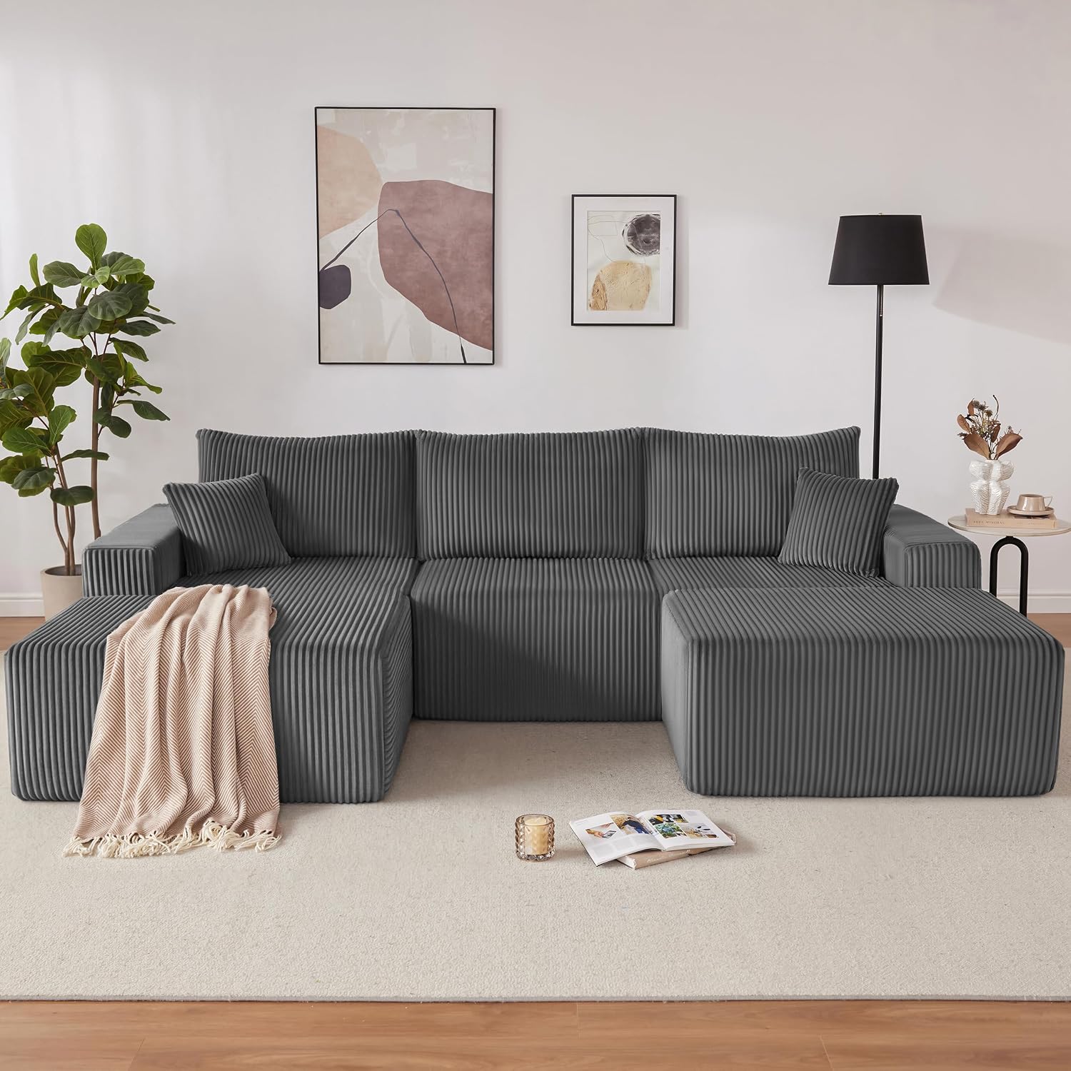 Weture 108' Modular Sectional Sofa, Cloud Sectional Couch with Deep Seat, Upholstered Boneless Couches for Living Room Bedroom, Modern Modular U-Shape Sofa Couch with Chaise, 5Seat, Gray