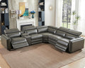 Amerlife Power Recliner Sectional Sofa, Reclining Sofa with Storage/USB Port, Leather Recliner Sofa with Adjustable Headrest, 5 Seats Reclining Sectional Couches with Console and Cup Holder, Dark Grey
