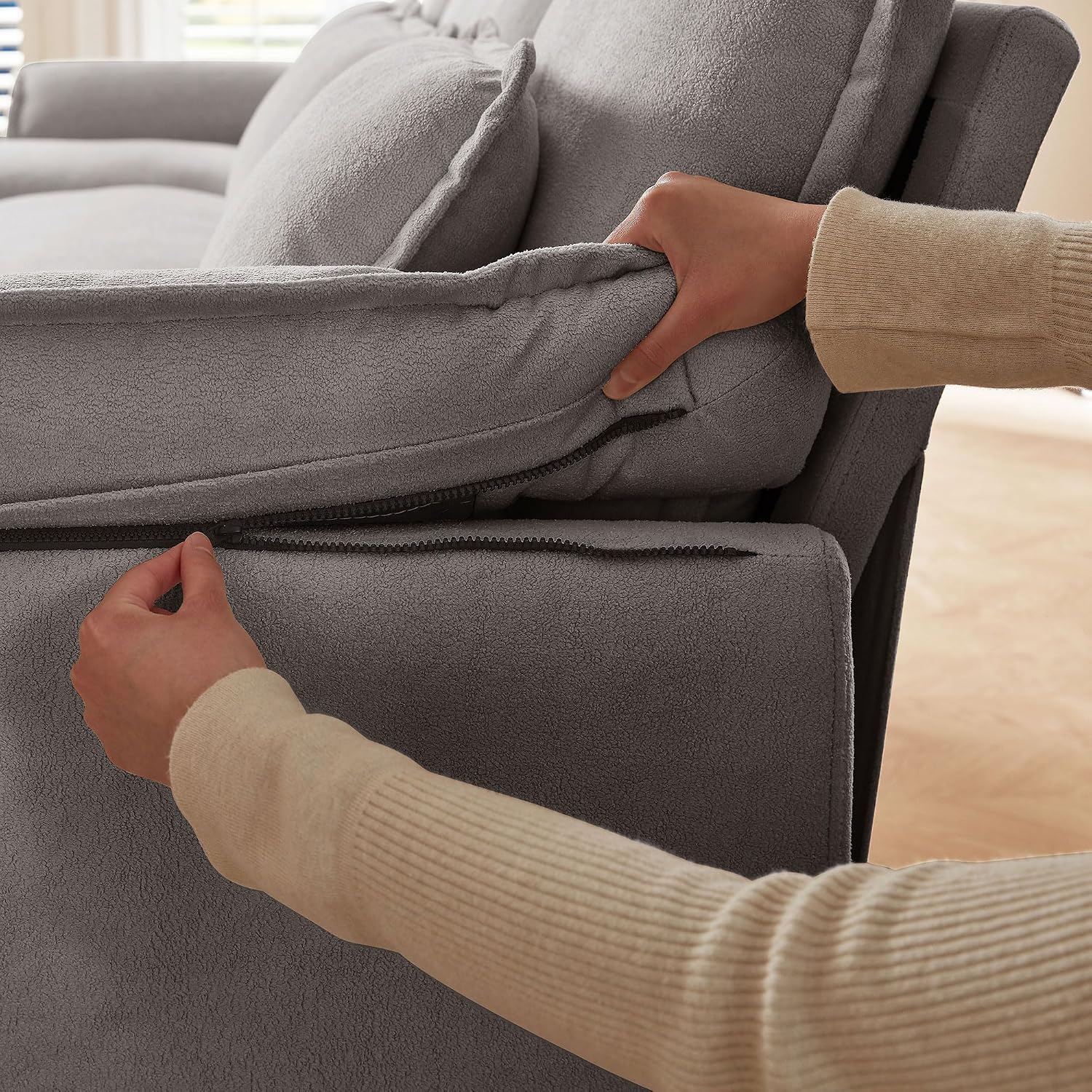 Comfy Cloud Couch Sectional Sofa with Lumbar Pillows, 105' Modern 4 Seater U Shaped Cloud Sofa with Deep Seat & Double Long Chaise, Sectional Couches for Living Room, or Office, Light Grey