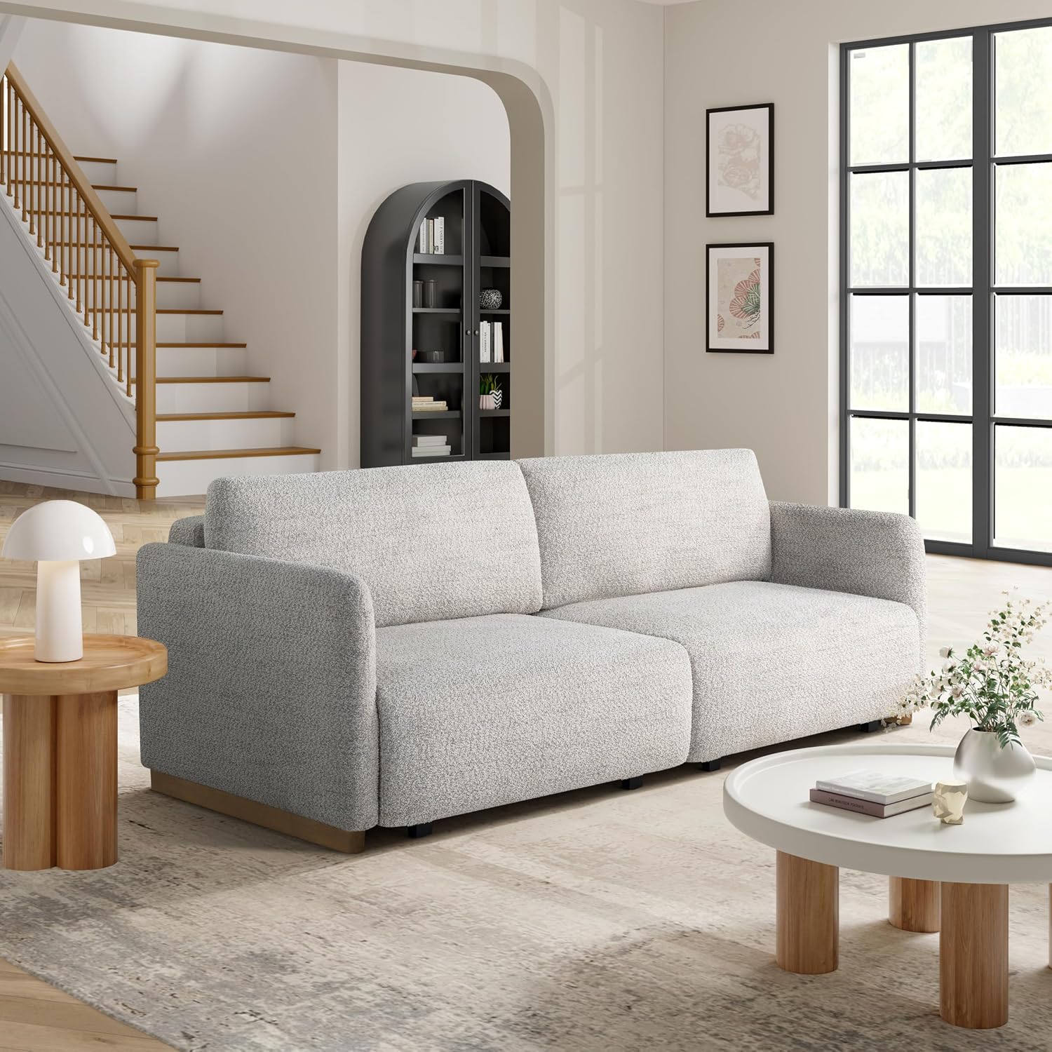 Serta Vail 86' Convertible Sleeper Sofa, Queen Size, Wall-Hugging Dreamglide Mechanism, Dreamcoil Comfort, Boucle Fabric, Ivory