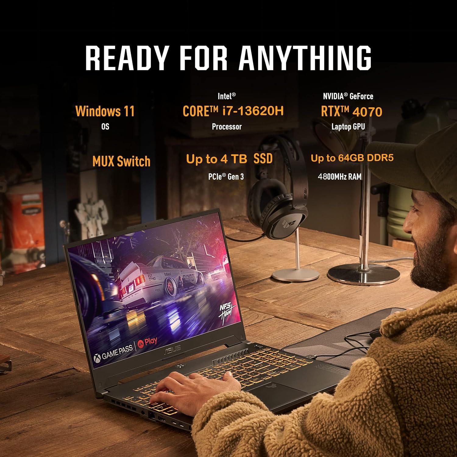 ASUS TUF F17 Gaming Laptop - 17.3' 2.5K WQHD 240 Hz Display, RTX 4070 Laptop, Intel i7-13620H, with Office Lifetime, 32GB DDR5,1TB SSD, Windows 11 Pro, Backlit KB, Wi-Fi 6, External DVD Drive
