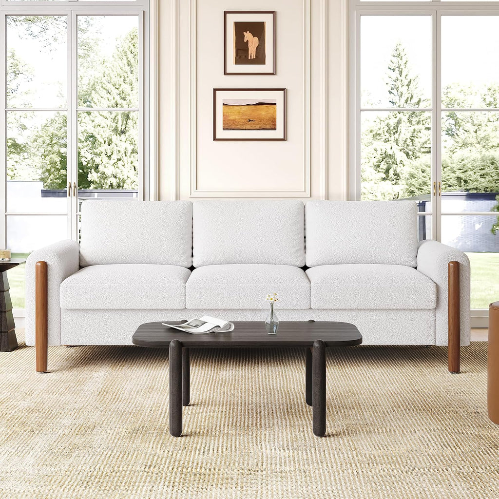 Christopher Knight Home Yadil Teddy Fleece Upholstered 3 Seater Sofa Couch, Wooden Home Sofa Living Room, Comfy Cloud Couch for Bedroom, Home Office, Cream White