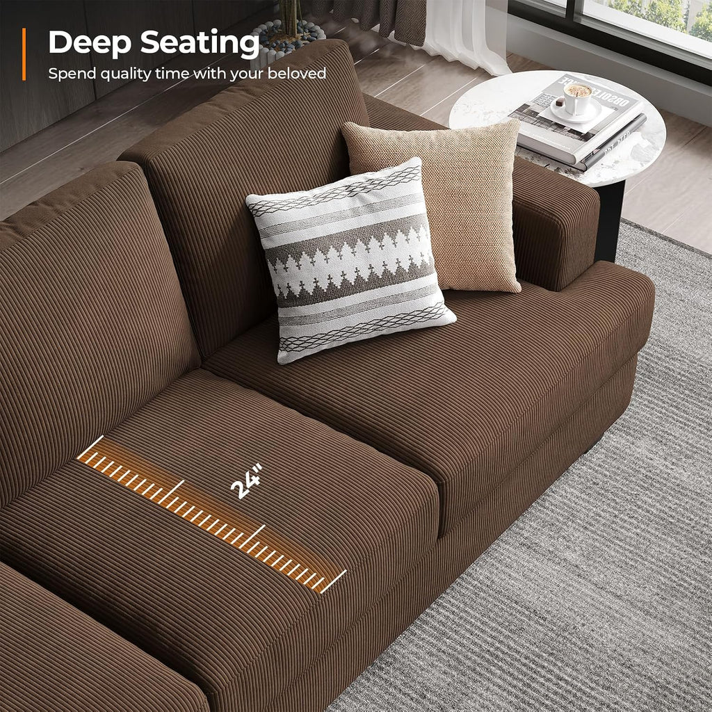 COPIAE 89 Inch Sofa with Extra Deep Seats Oversize, 3 Seater Sofa for Living Room, Modern Couch and Sofa, Comfy Armrests and Seats and Backrests, Easy Installation, Corduroy Fabric Brown