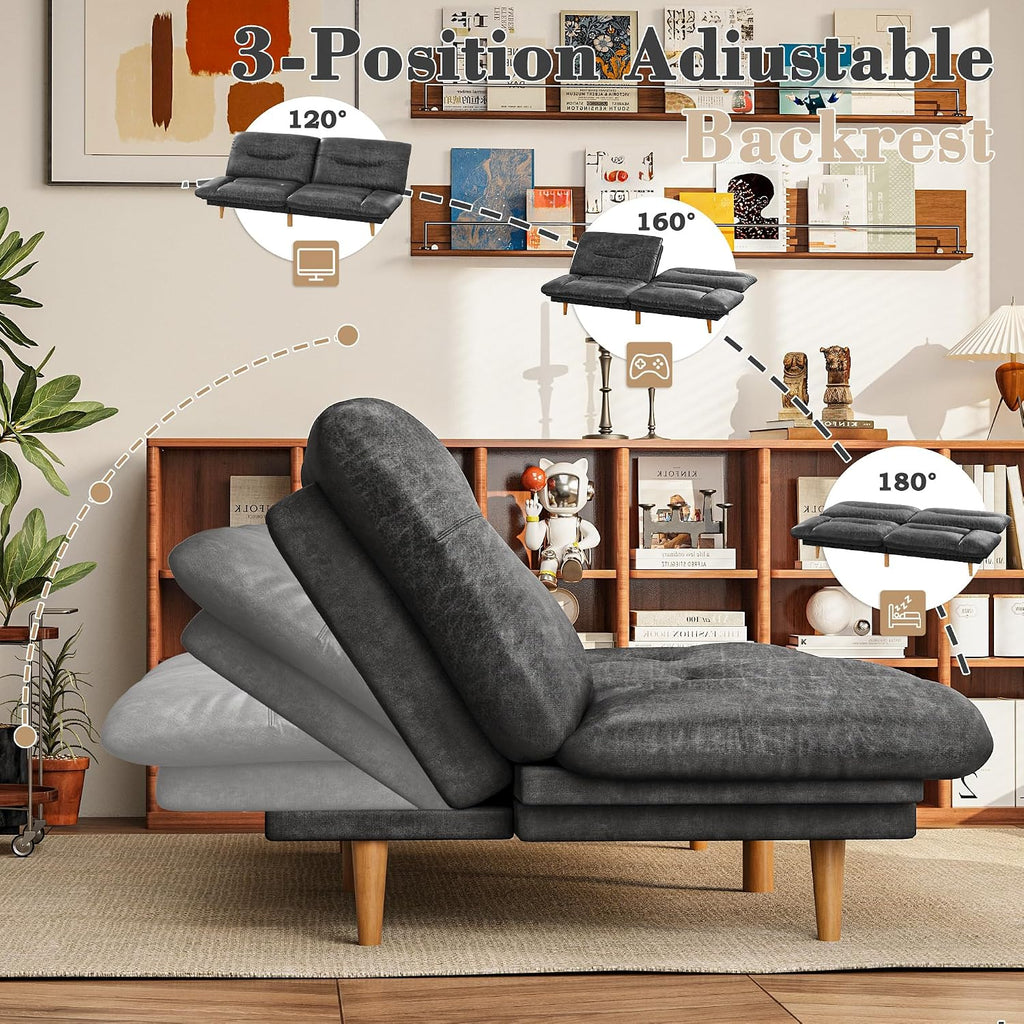 Homall Futon Sofa Bed, Modern Loveseat Futon Couch with Adjustable Backrest and Armrests, Sleeper Sofa Bed with Wood Frame for Living Room, Office, Apartment (Leathaire, Coal Black)