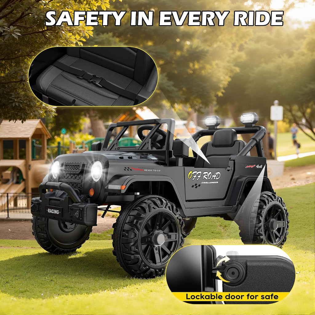 ARBELI 12V Ride On Truck Car with Remote Control, Kids Electric Vehicles with Bluetooth Music, Horn, 3 Speeds, 4 LED Lights, Soft Start, Ride on Toys for Toddler Boys & Girls (Black)