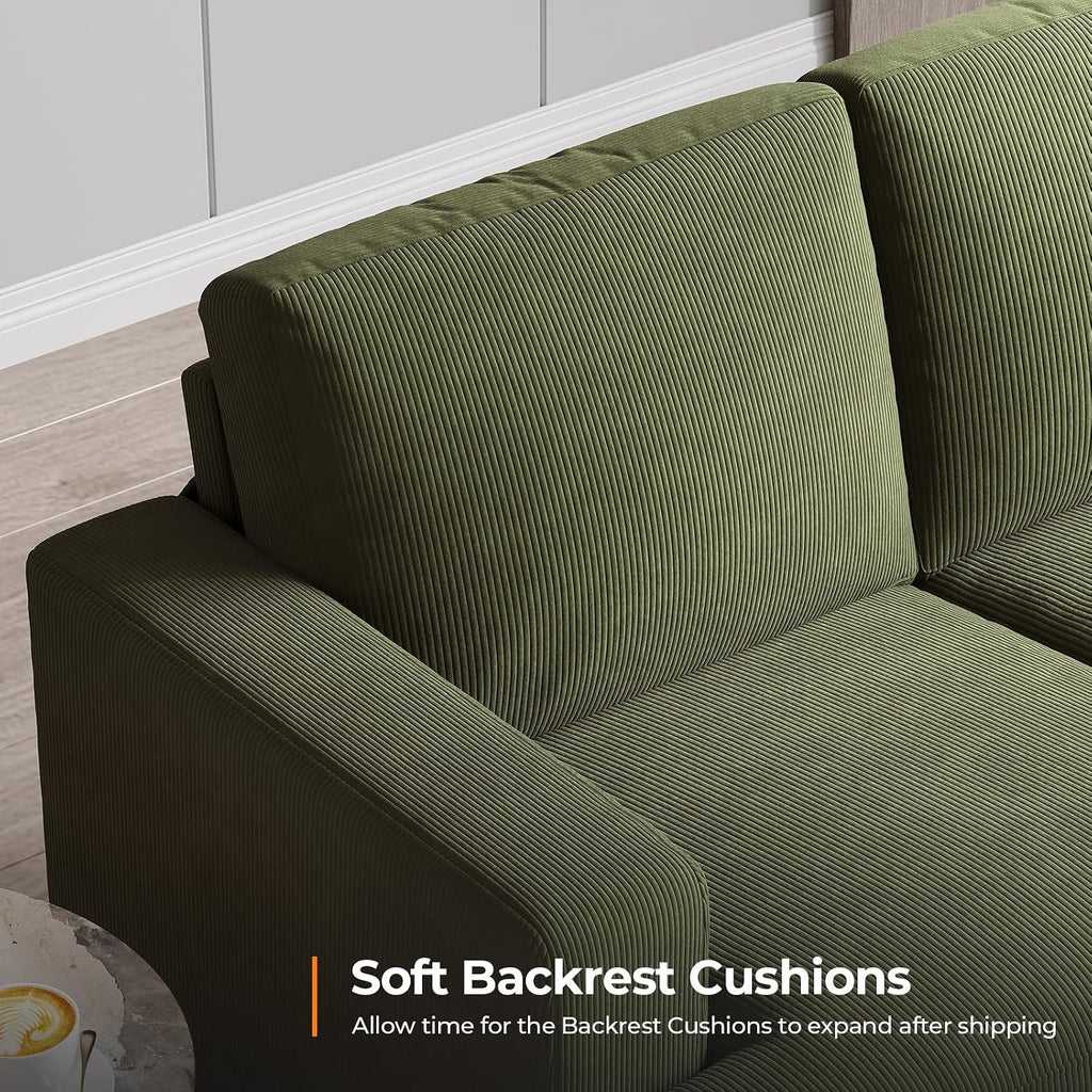 COPIAE 89 Inch Sofa with Extra Deep Seats Oversize, 3 Seater Sofa for Living Room, Modern Couch and Sofa, Comfy Armrests and Seats and Backrests, Easy Installation, Corduroy Fabric Green