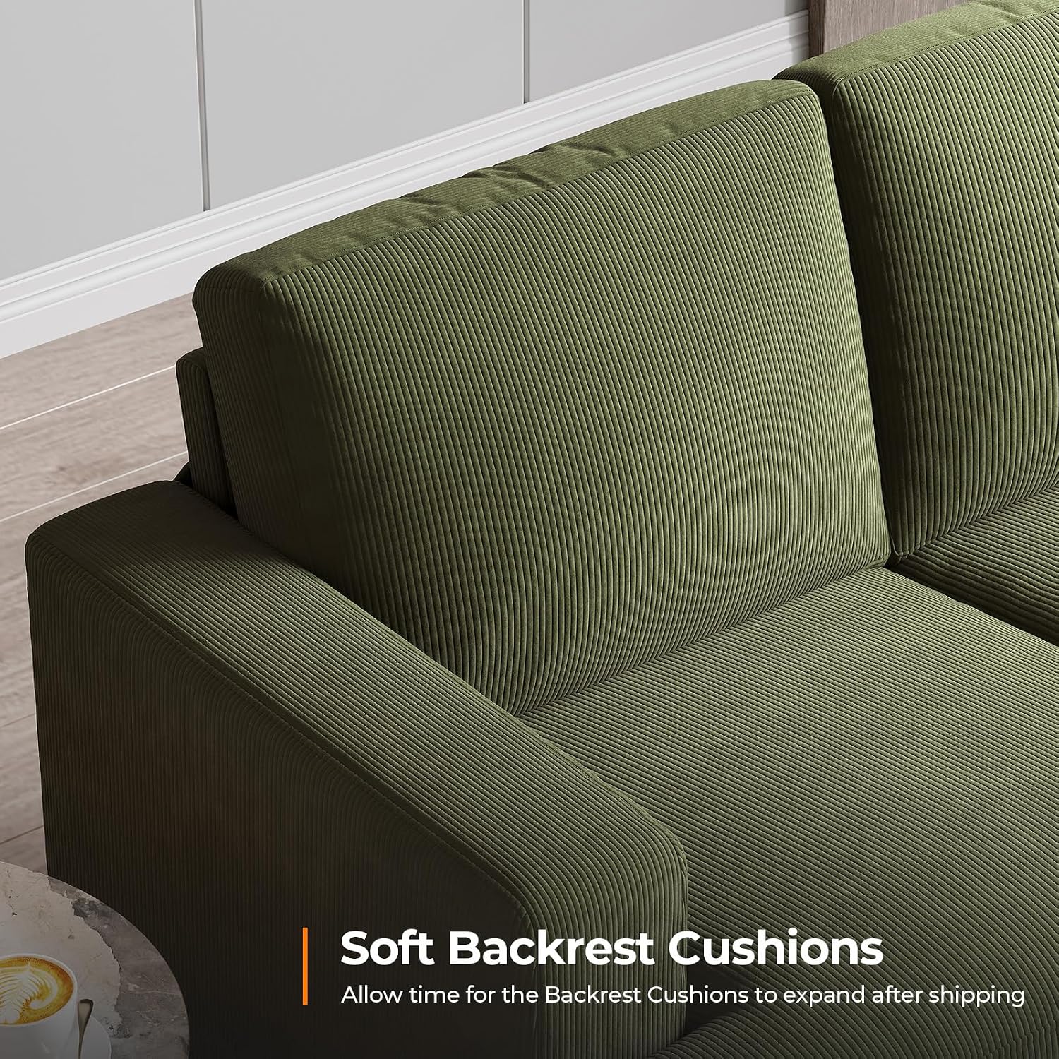 COPIAE 89 Inch Sofa with Extra Deep Seats Oversize, 3 Seater Sofa for Living Room, Modern Couch and Sofa, Comfy Armrests and Seats and Backrests, Easy Installation, Corduroy Fabric Green