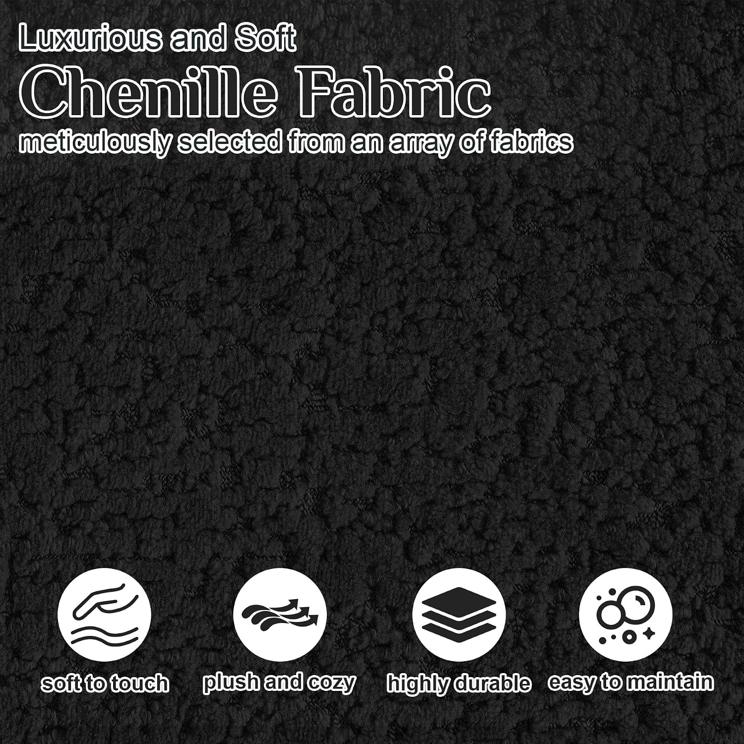 Oversized Sectional Sofa for Living Room, Modern Luxury Plush Chenille 4-Seater Extra Deep & Wide Seat Curved Cloud Couch with 4 Throw Pillows, No Assembly Needed, Black