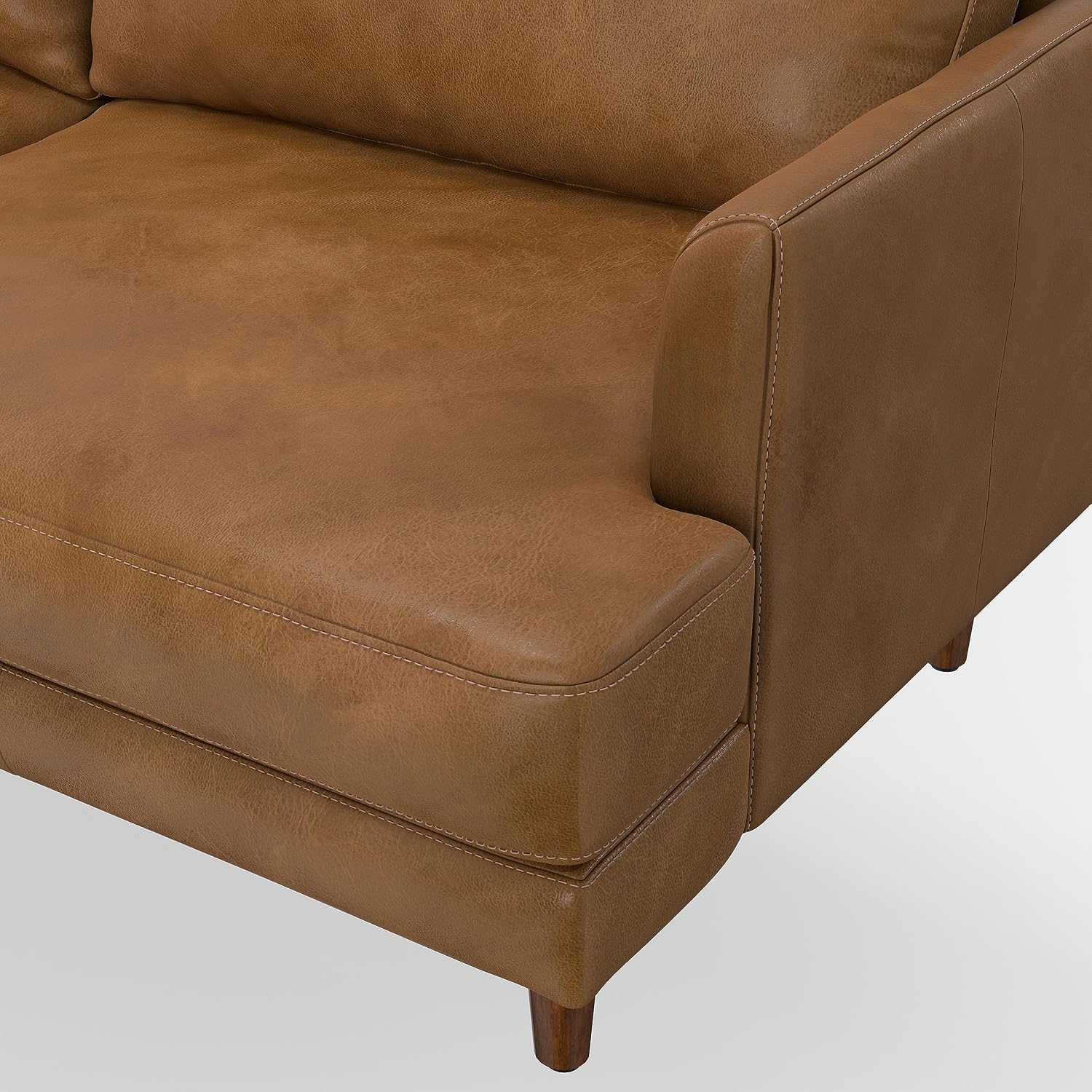 SIMPLIHOME Livingston Sofa - 76' Wide x 33' High Top Grain Genuine Leather Sofa in Caramel Brown, Mid-Century Modern Loveseat with Removable Feather-Wrapped Cushions and Solid Wood Frame