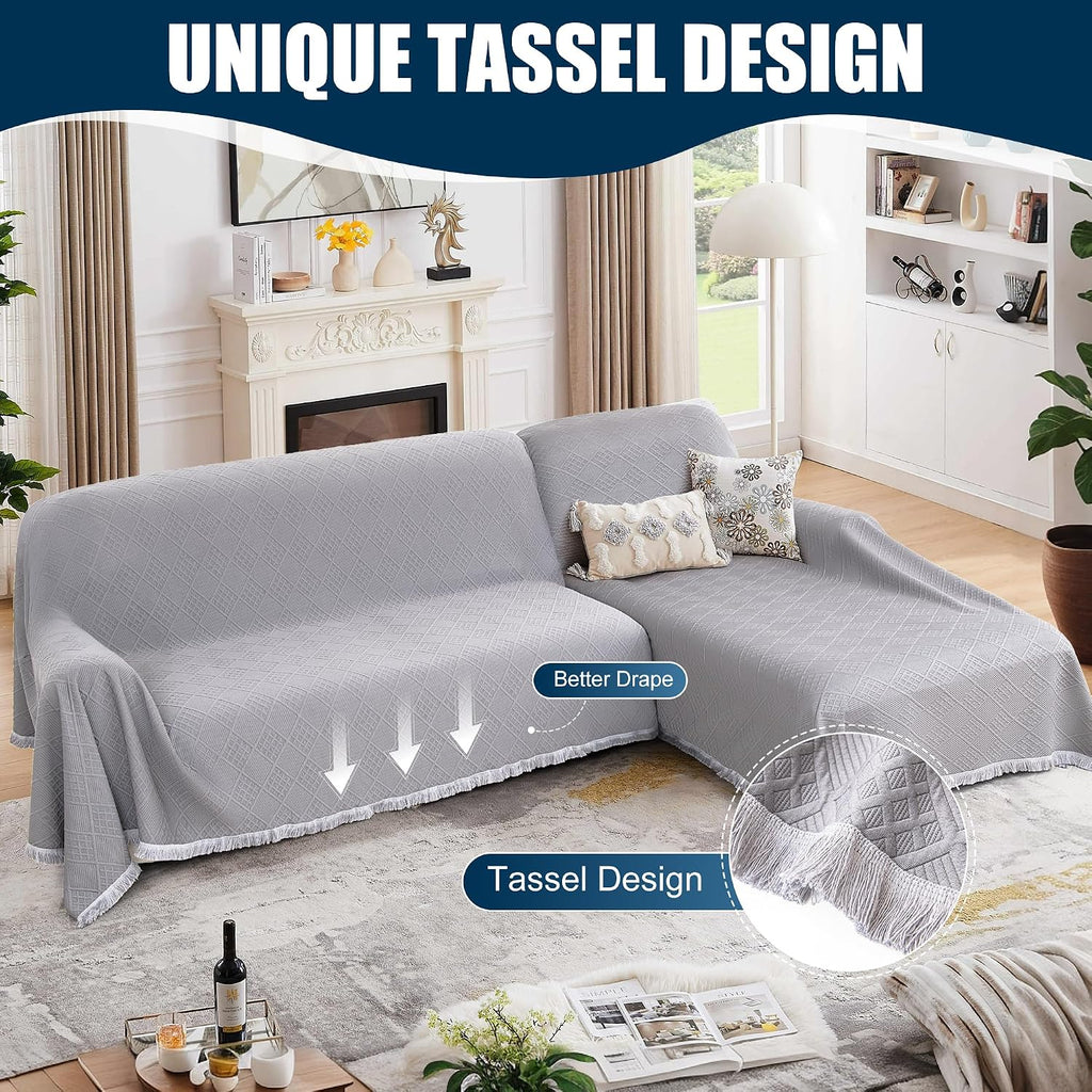 Waterproof L Shaped Sectional Couch Covers Blanket 2 Piece Sectional Sofa Cover Washable L Shape Sofa Slipcover Jacquard Quilted Furniture Protector for Dogs Pets Cats (XX-Large, Ash Gray)