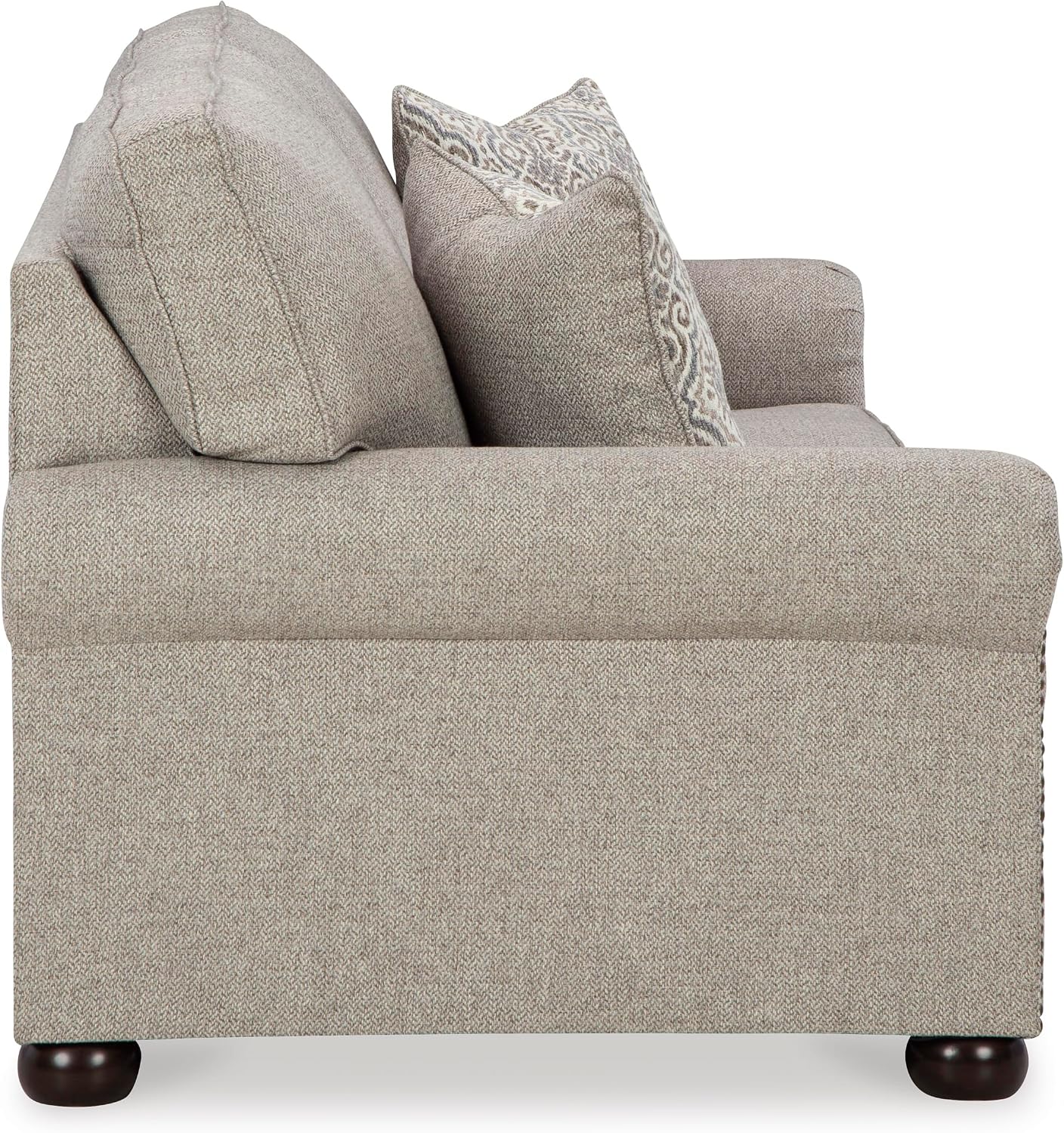 Signature Design by Ashley Gaelon Transitional 2-in-1 Sofa Sleeper with Folding Gel Memory Foam Mattress, Nailheads and 2 Accent Pillows, Queen, Beige