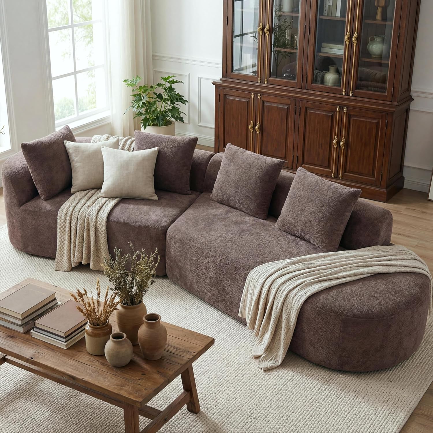 Christopher Knight Home Randa Upholstered Modern Sofa Couch, Boneless Cloud Sofa, Fully Assembled Long Sofa Chaise Lounge, Large Upholstered Couch, Brown