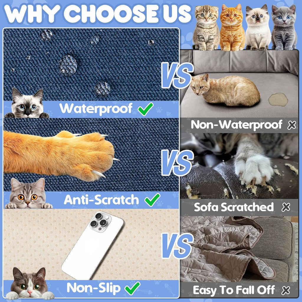 Cat Scratch Furniture Protector - Anti-Slip, Waterproof Sofa Cover to Keep Cats Off, Pet-Friendly Couch Protectors for 3 Cushion Couch, Anti-Scratch Couch Cover for Pets and Kids 150'X91'Navy Blue