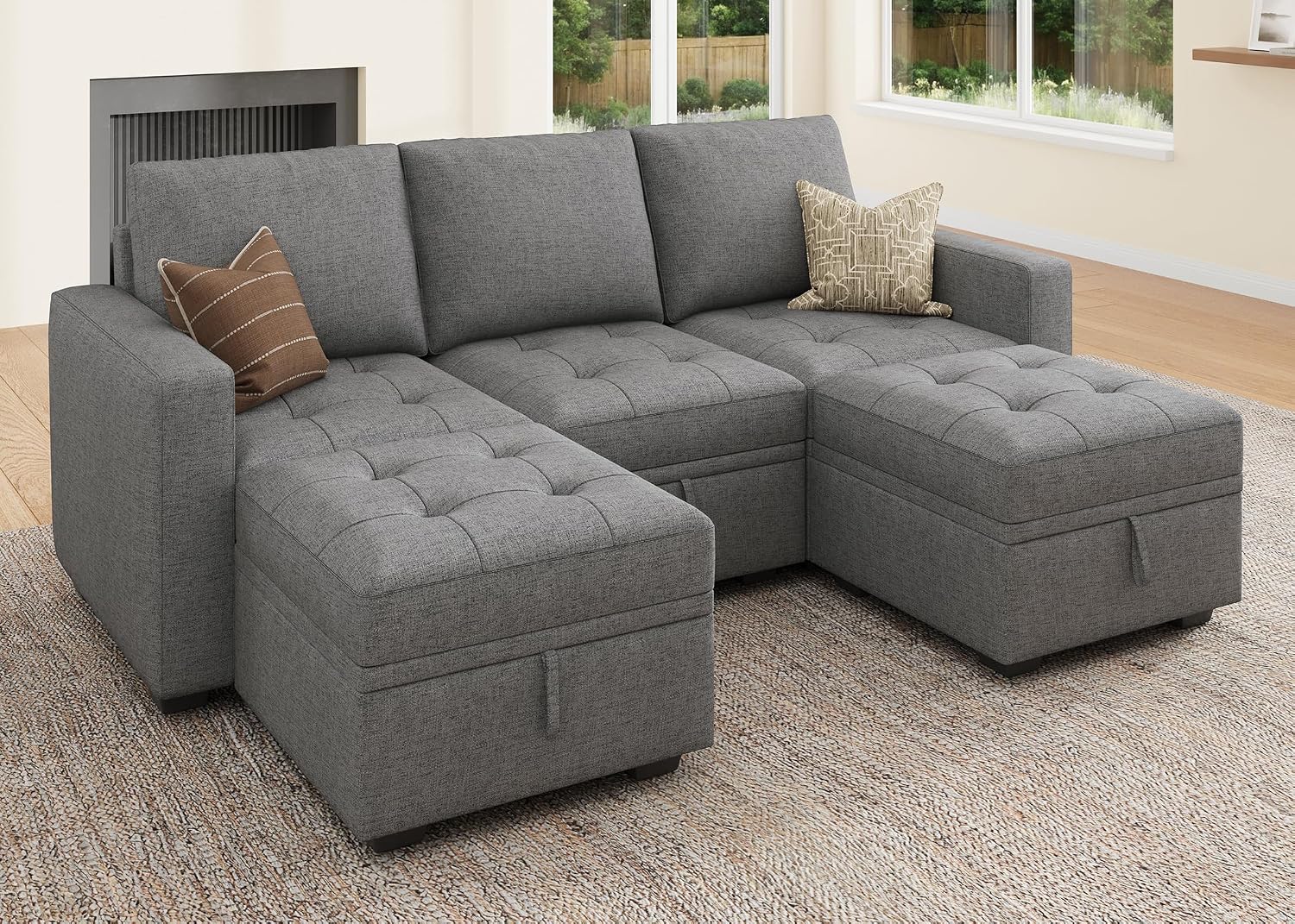 HONBAY Modular Sectional Couch U Shaped Sofa with Storage Seats Sectional Couches for Living Room,Grey